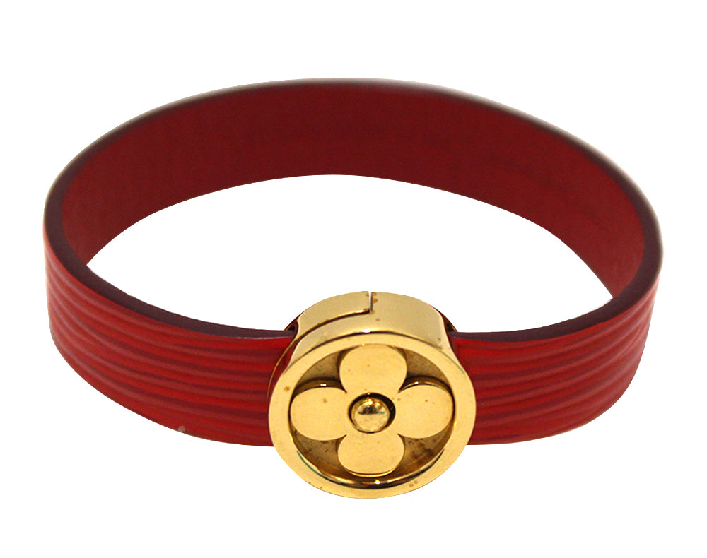 Authentic Louis Vuitton Red Epi Leather Flower Action Bracelet