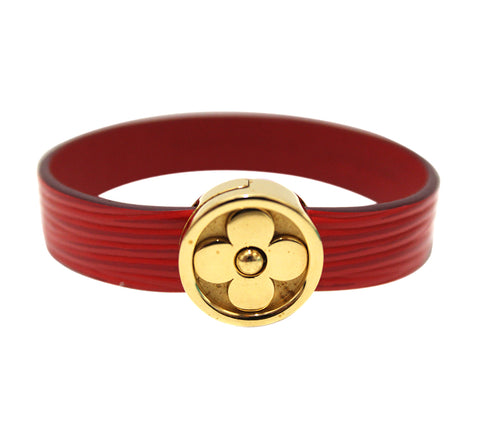 Authentic Louis Vuitton Red Epi Leather Flower Action Bracelet