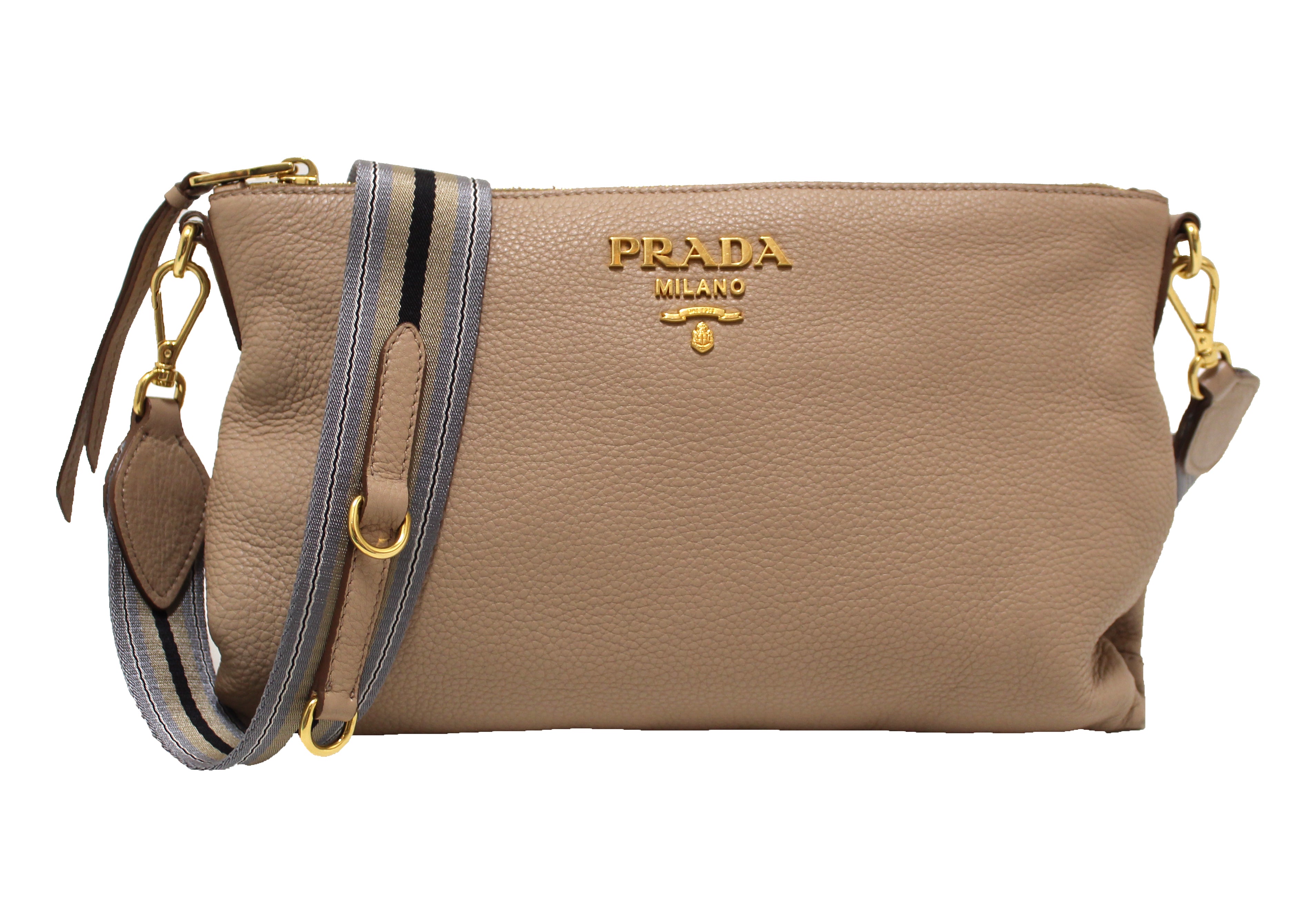 Authentic Prada Cameo Beige Calfskin Leather with Double Shoulder Bag