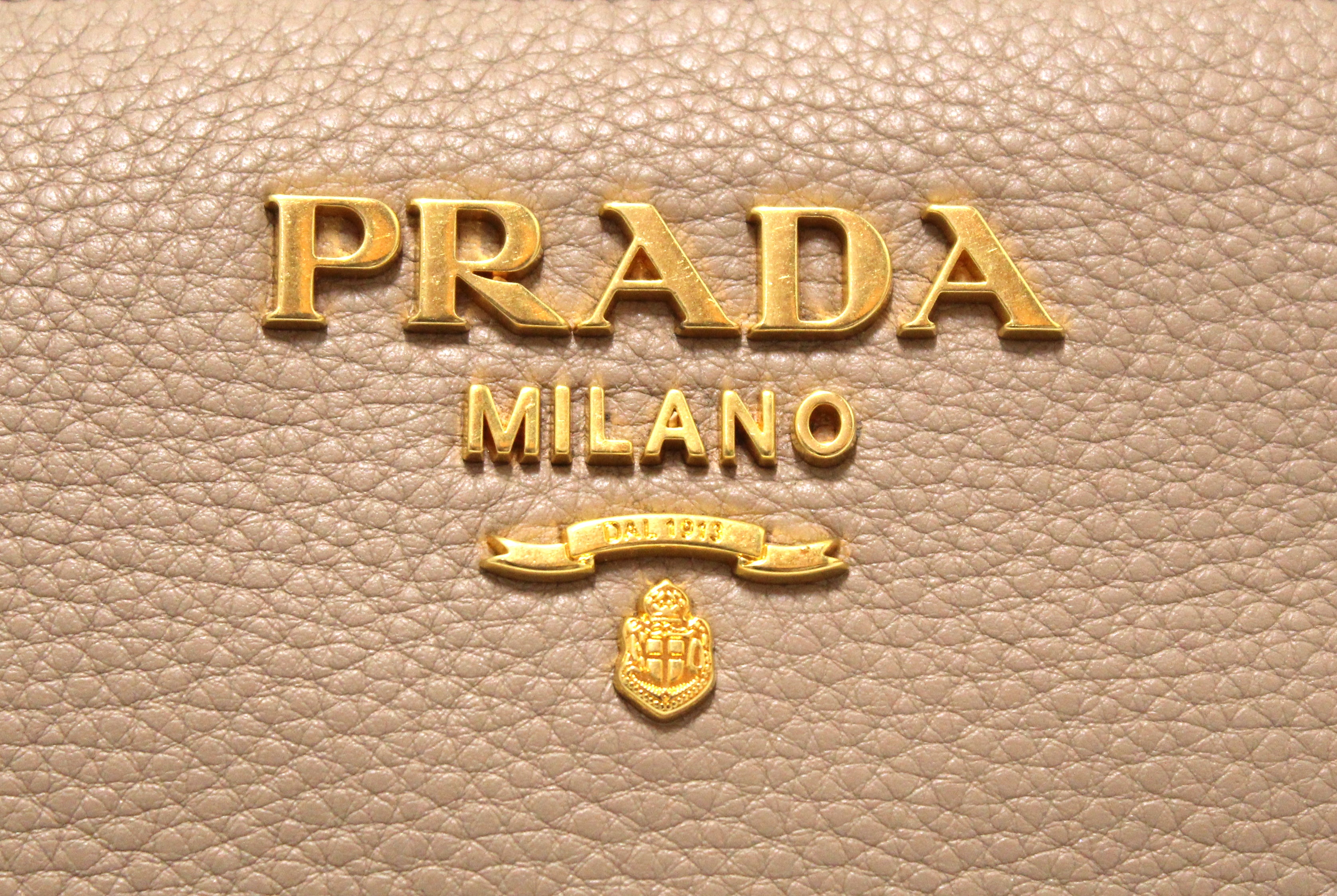 Authentic Prada Cameo Beige Calfskin Leather with Double Shoulder Bag