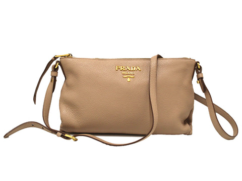 Authentic Prada Cameo Beige Calfskin Leather with Double Shoulder Bag