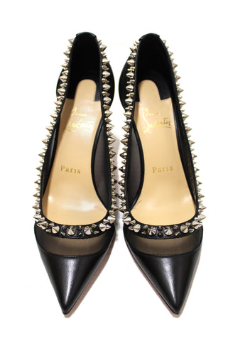 Authentic Christian Louboutin Black Galativi Spikes Pointed Toe Stiletto Heel size 37