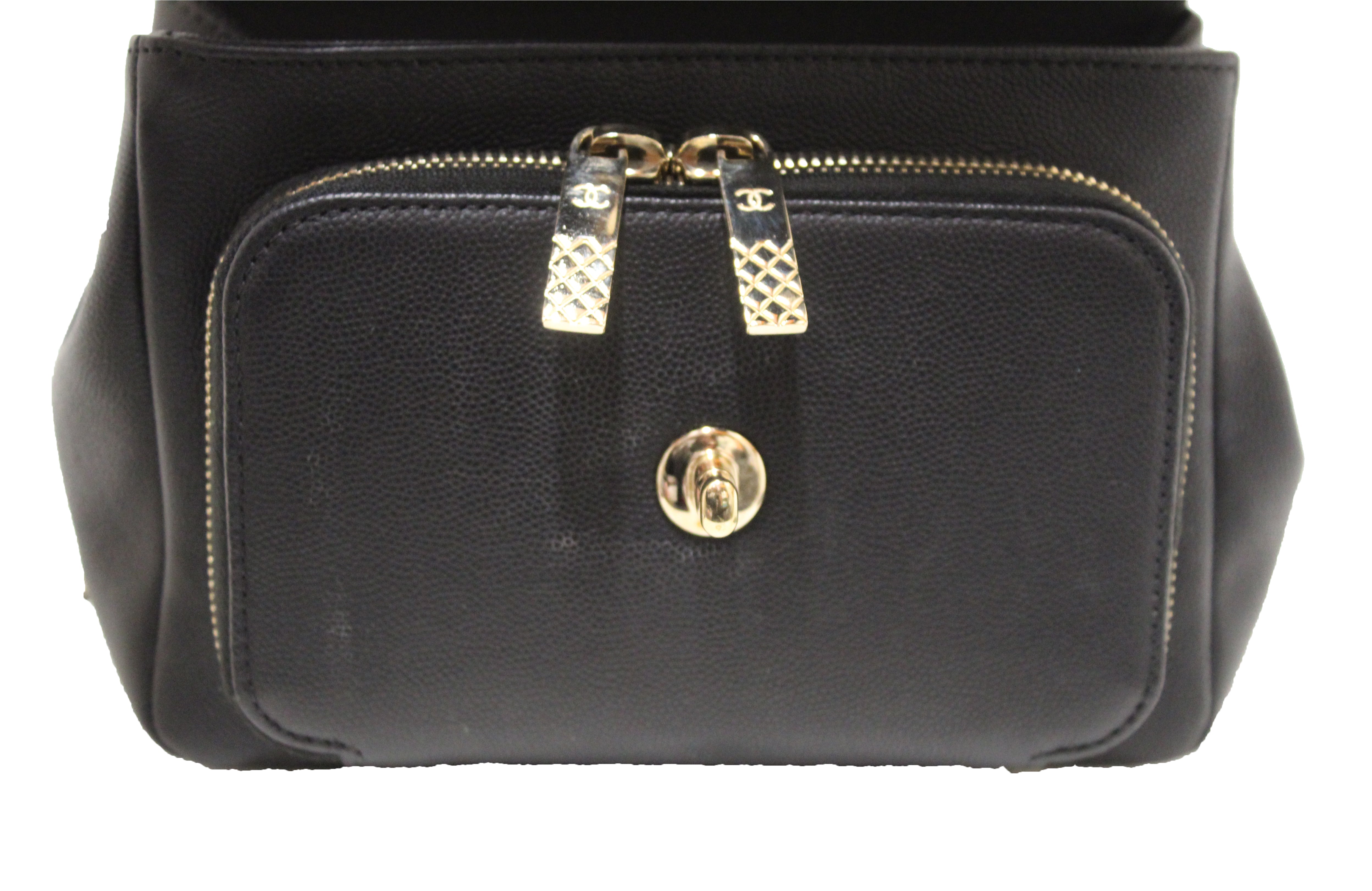 Authentic Chanel Black Caviar Leather Small Business Affinity Messenger Crossbody Bag