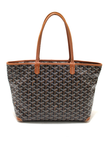 Authentic Goyard Black and Brown Chevron Print Artois PM Tote Shoulder Bag