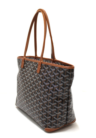 Authentic Goyard Black and Brown Chevron Print Artois PM Tote Shoulder Bag