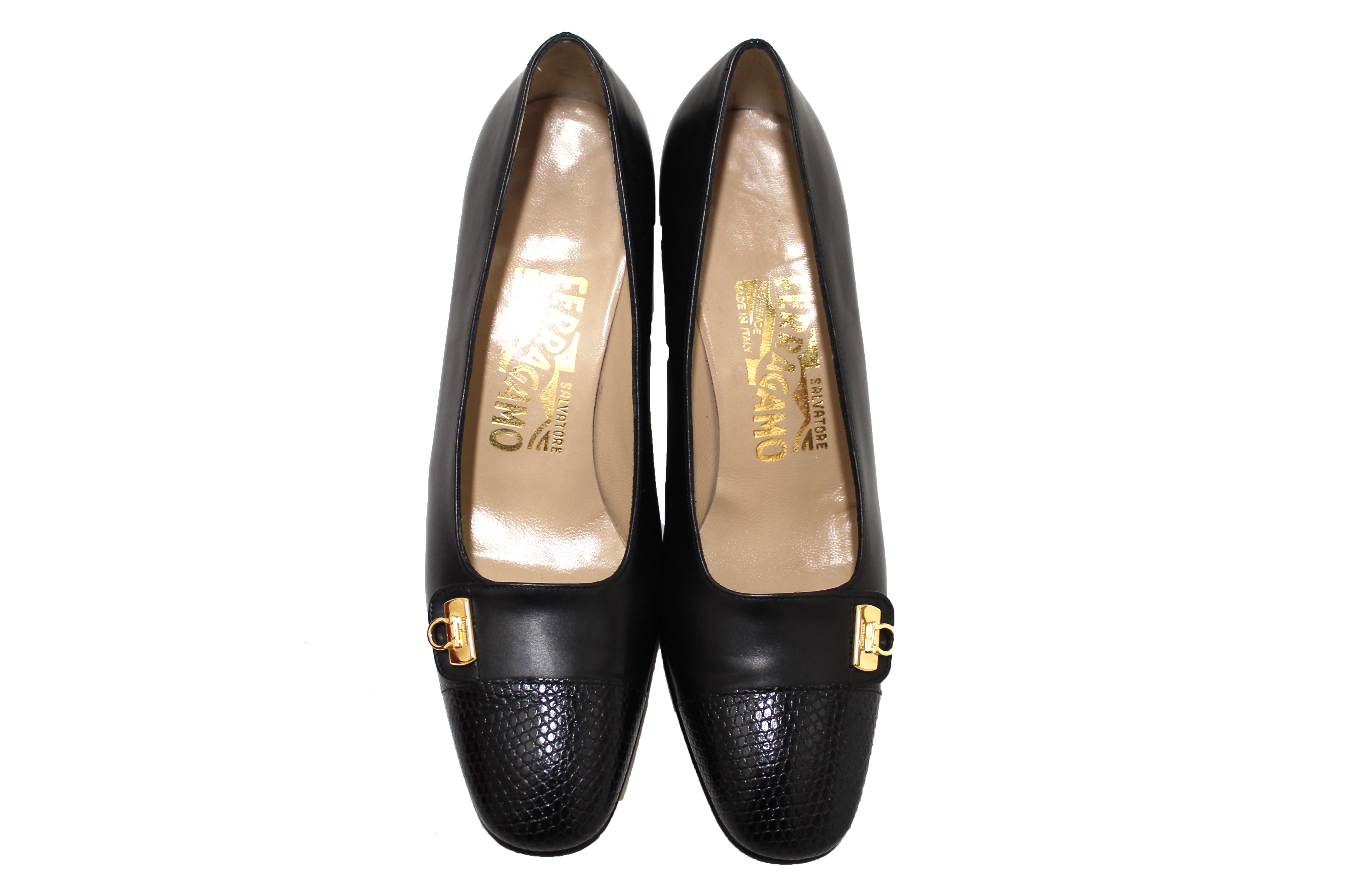 Salvatore Ferragamo Heels Black Italian Shoes Italy Formal Size