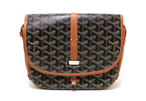 Authentic Goyard Black and Brown Belvedere PM Messenger Crossbody Bag