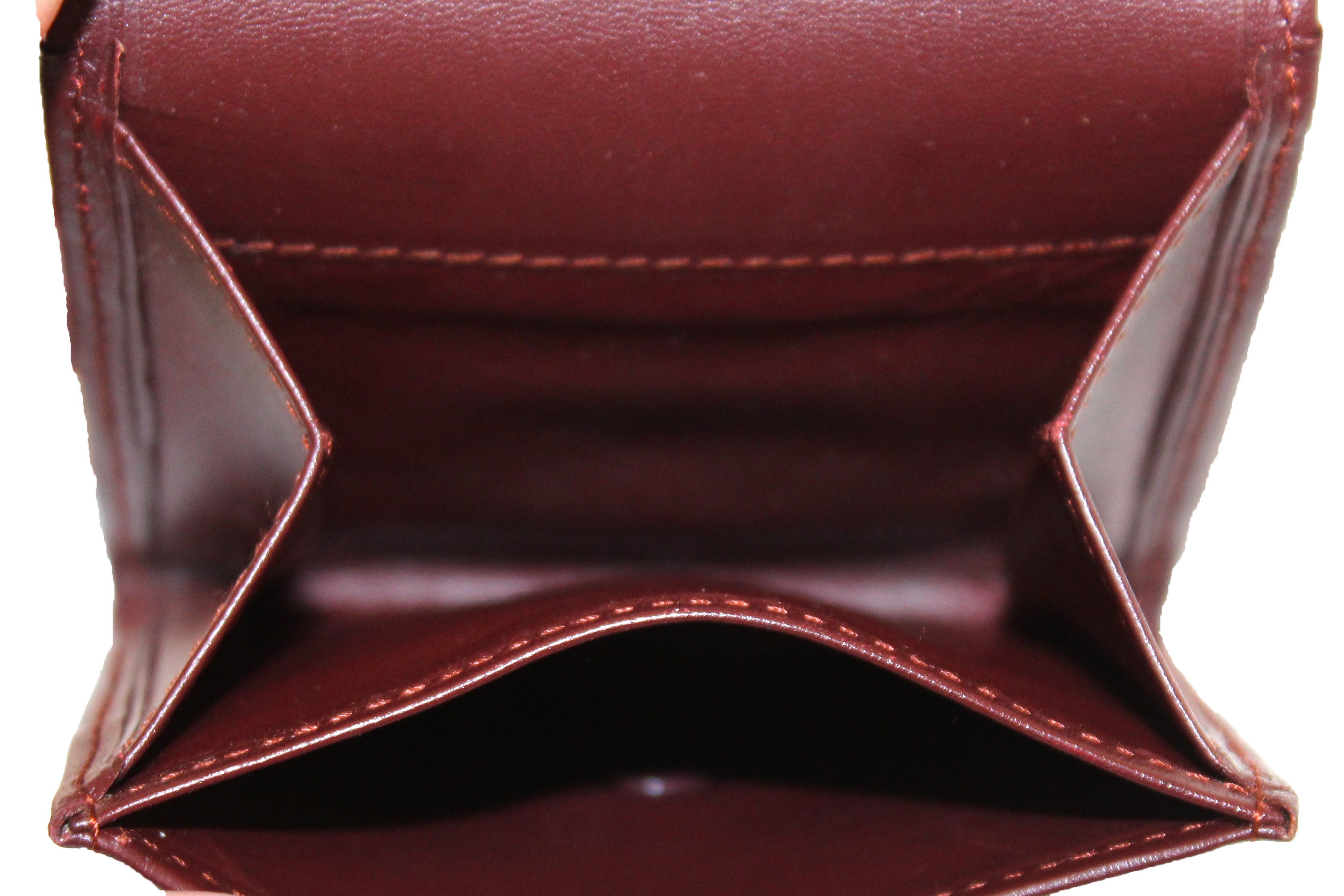 Authentic Cartier Burgundy Calfskin Leather Coin Pouch