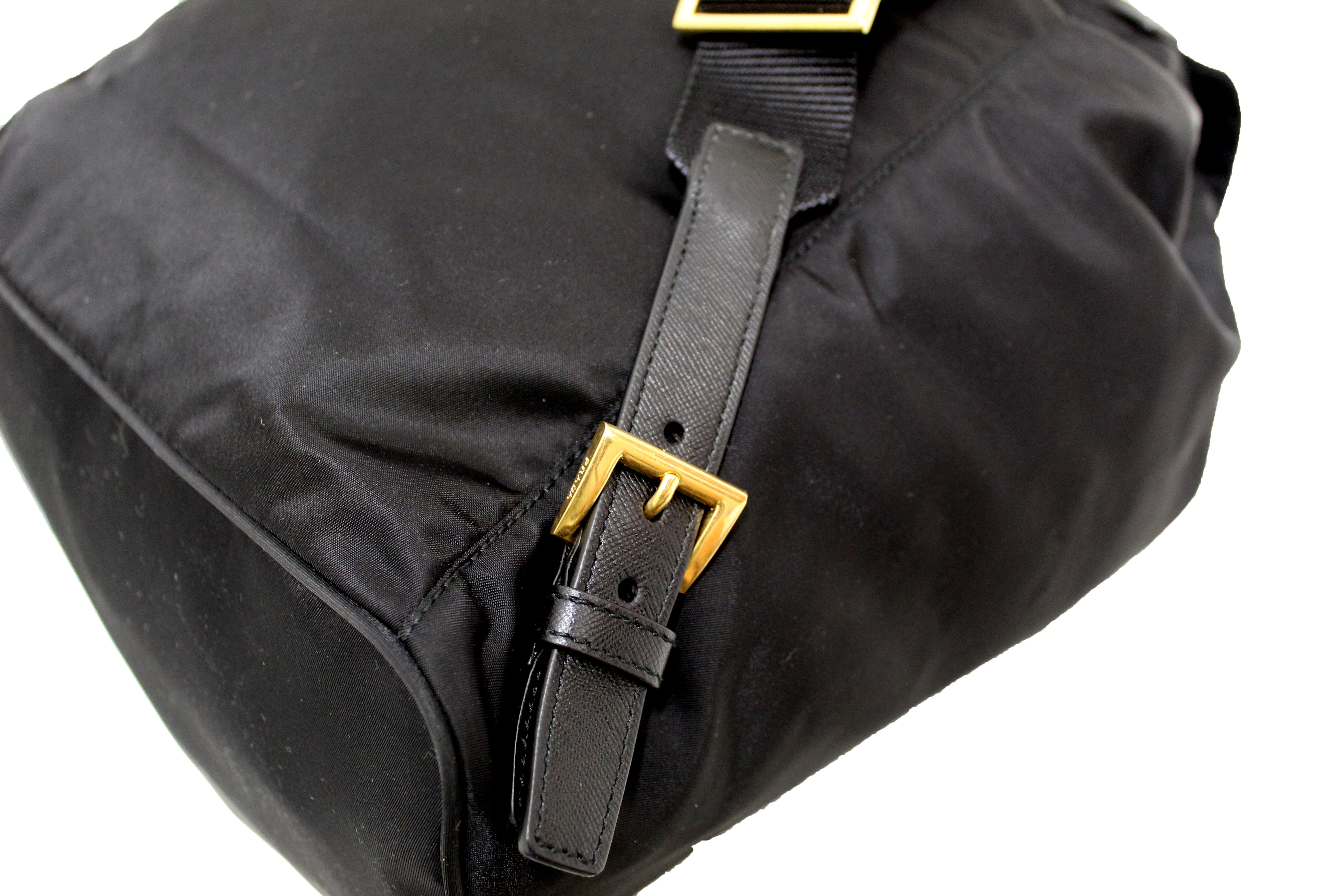 Authentic PRADA Tessuto Nylon Saffiano Leather Black Tote Bag
