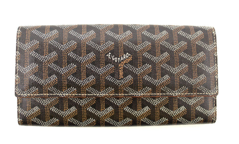 Authentic Goyard Black Goyardine Canvas Varenne Long Wallet