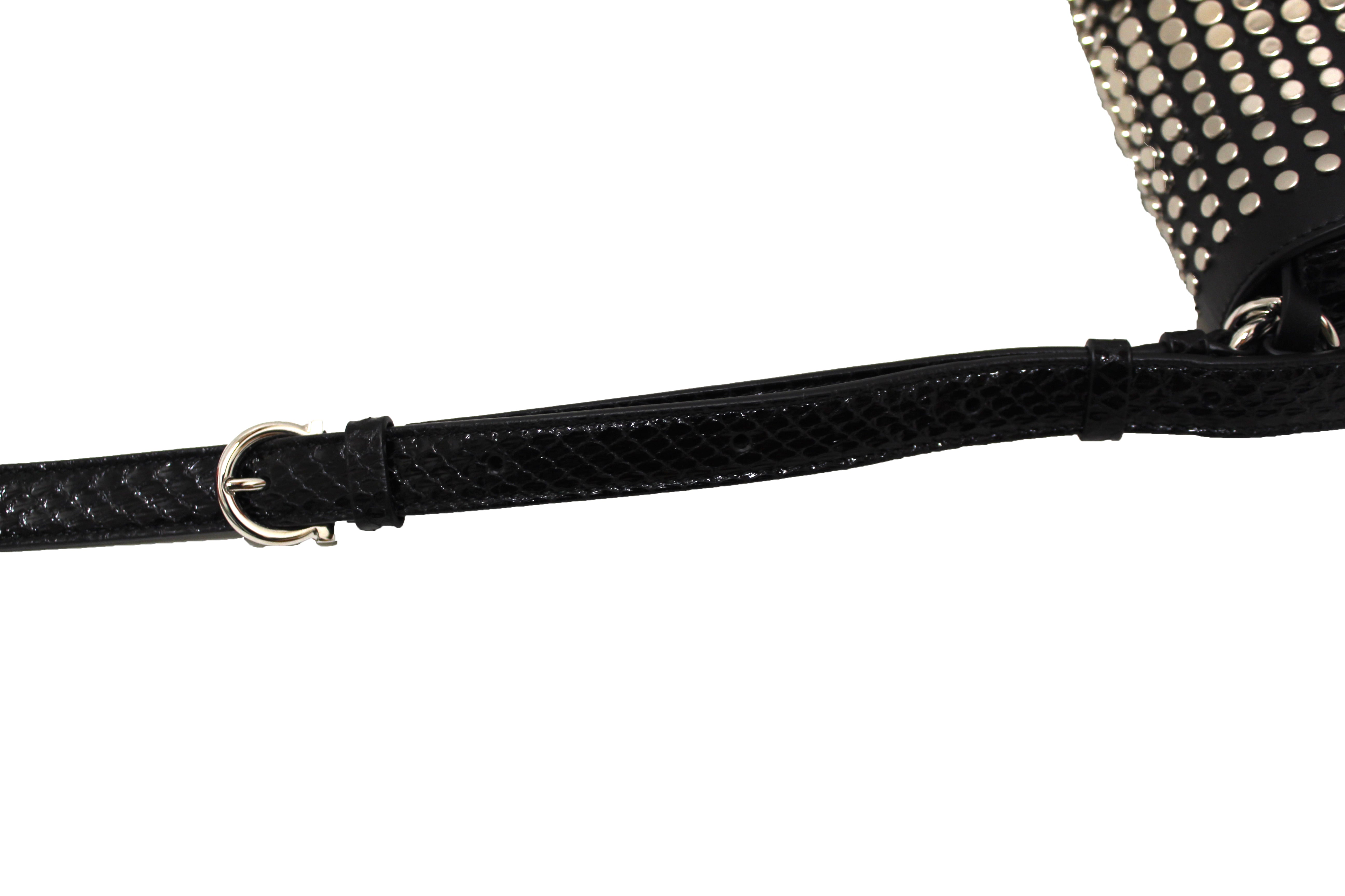 Athentic NEW Salvatore Ferragamo Gancini Lock Flap Studded Leather and Python Crossbody Bag