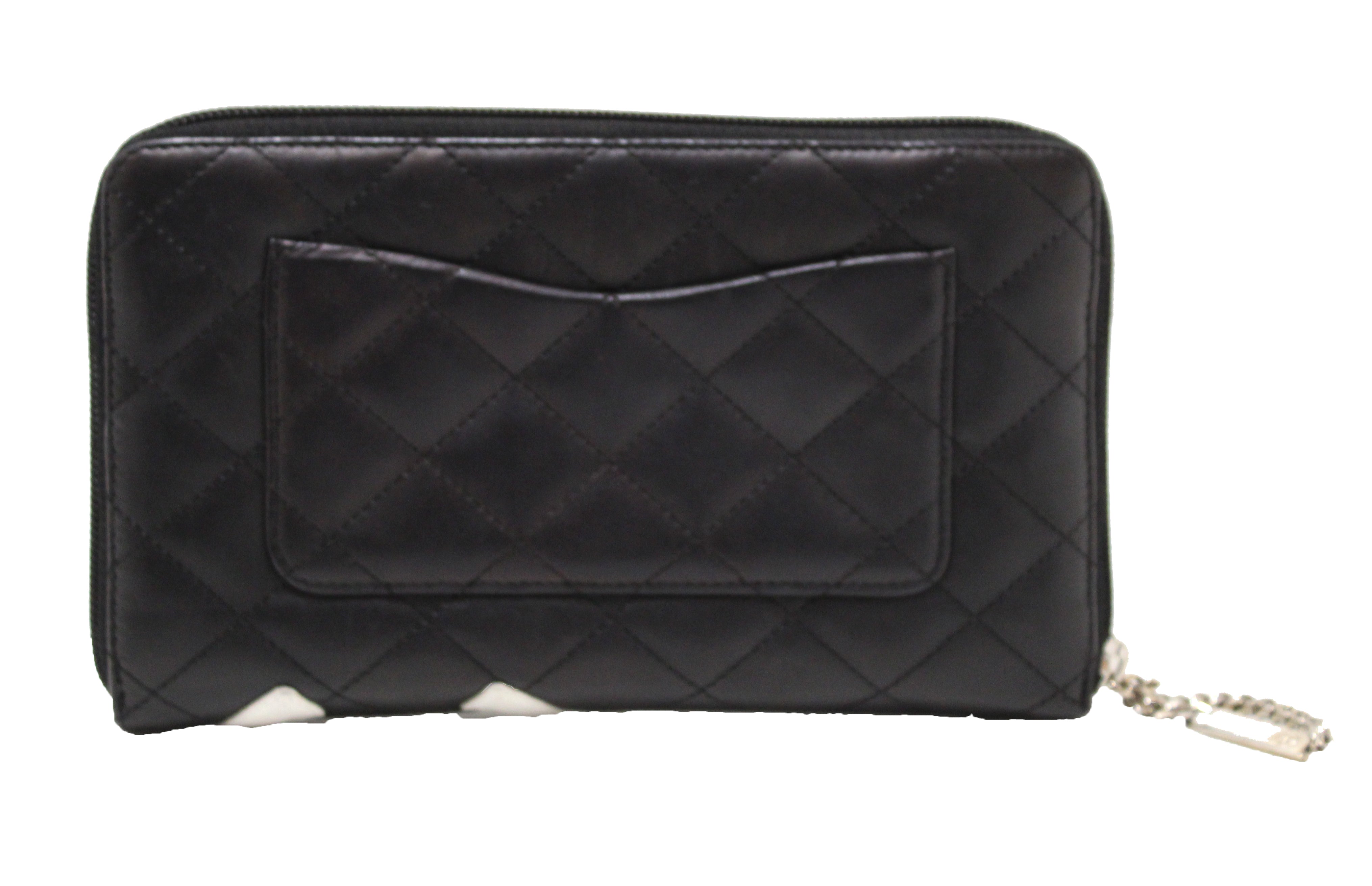 Authentic Chanel Black Calfskin Quilted Leather Cambon Zip Around Organizer Wallet