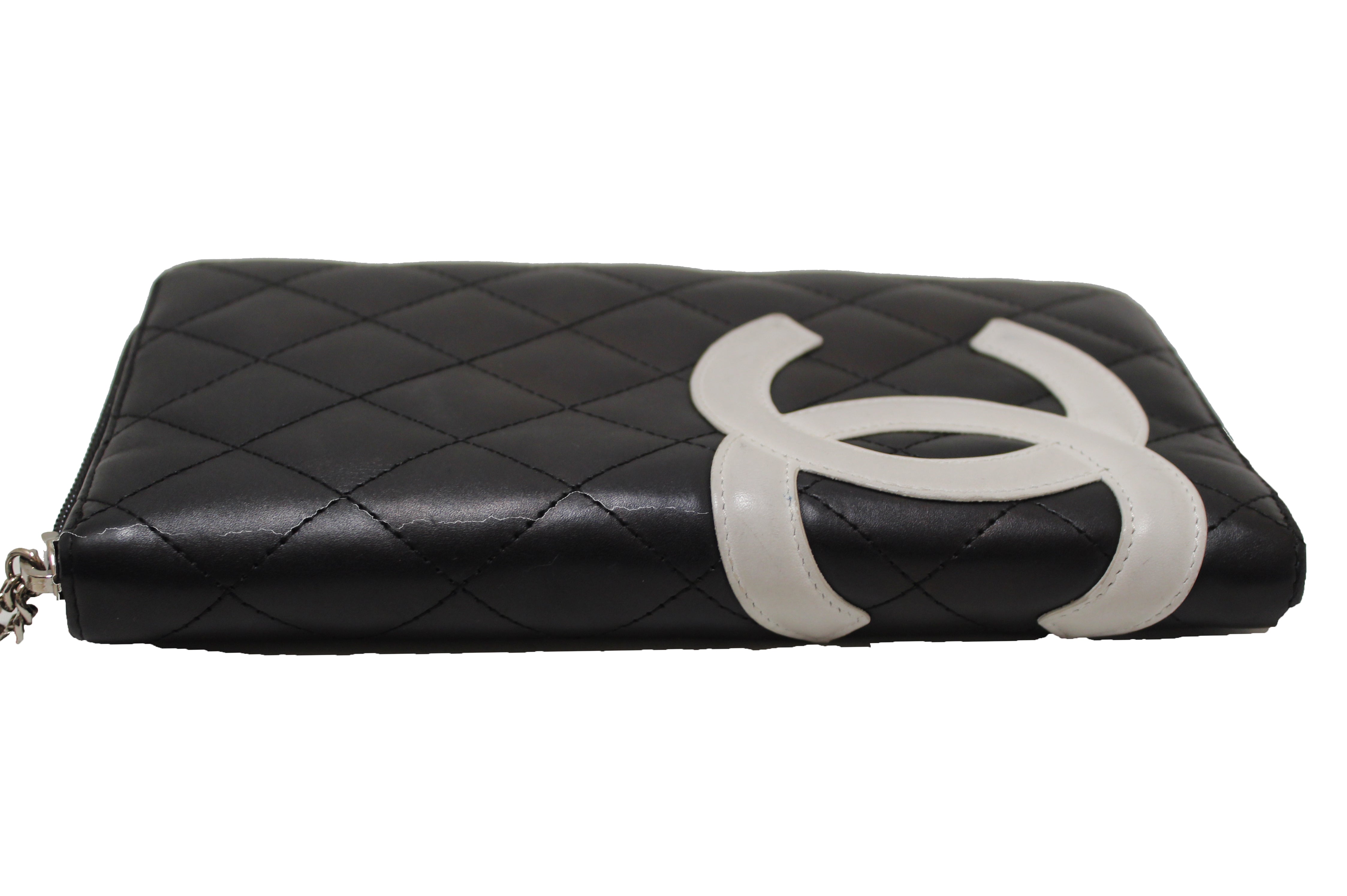Authentic Chanel Black Calfskin Quilted Leather Cambon Zip Around Orga –  Paris Station Shop