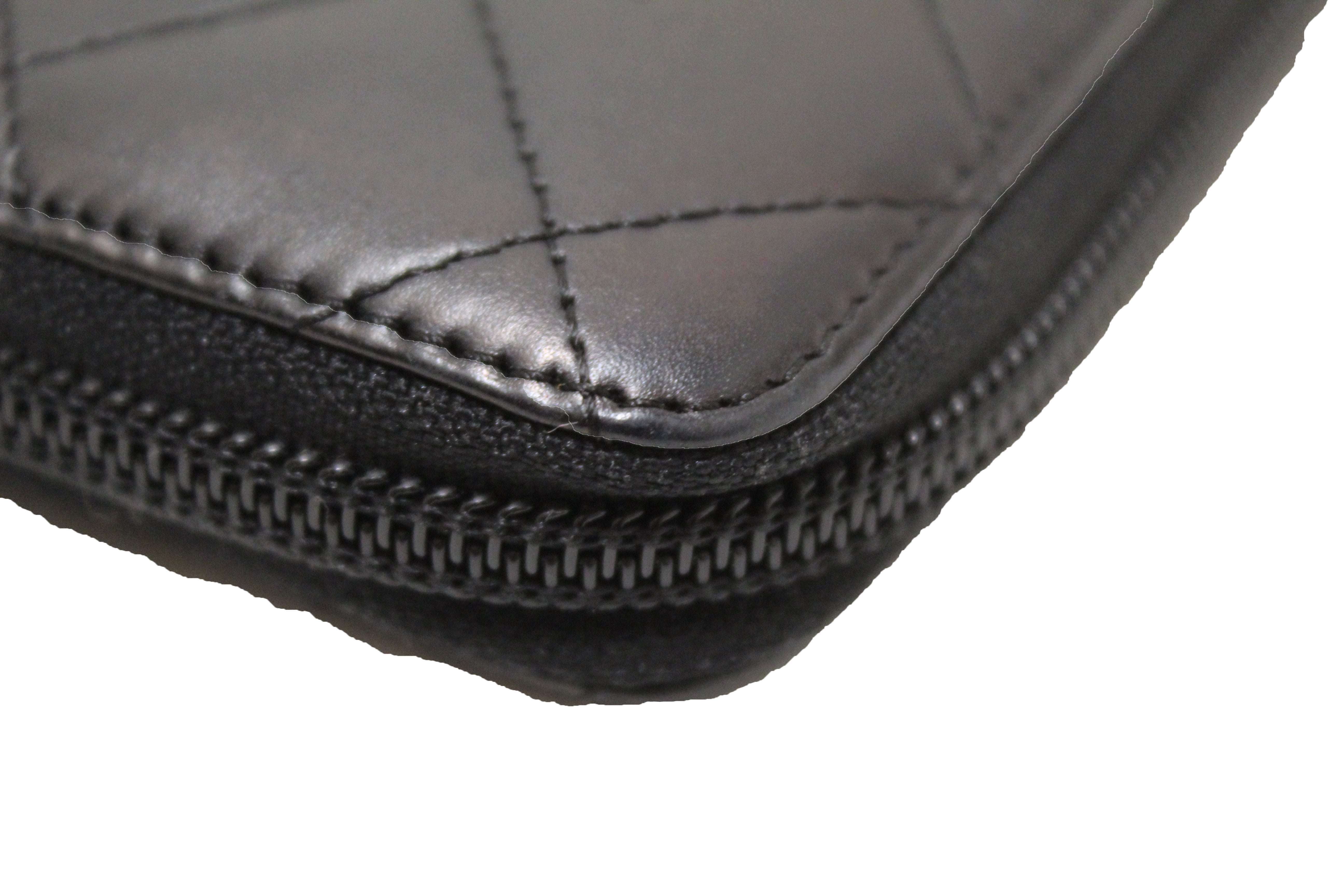 Authentic Chanel Black Calfskin Quilted Leather Cambon Zip Around Organizer  Wallet