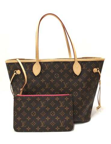 Authentic Brand New Louis Vuitton Neverfull Monogram MM Fuchsia Shoulder Tote Bag