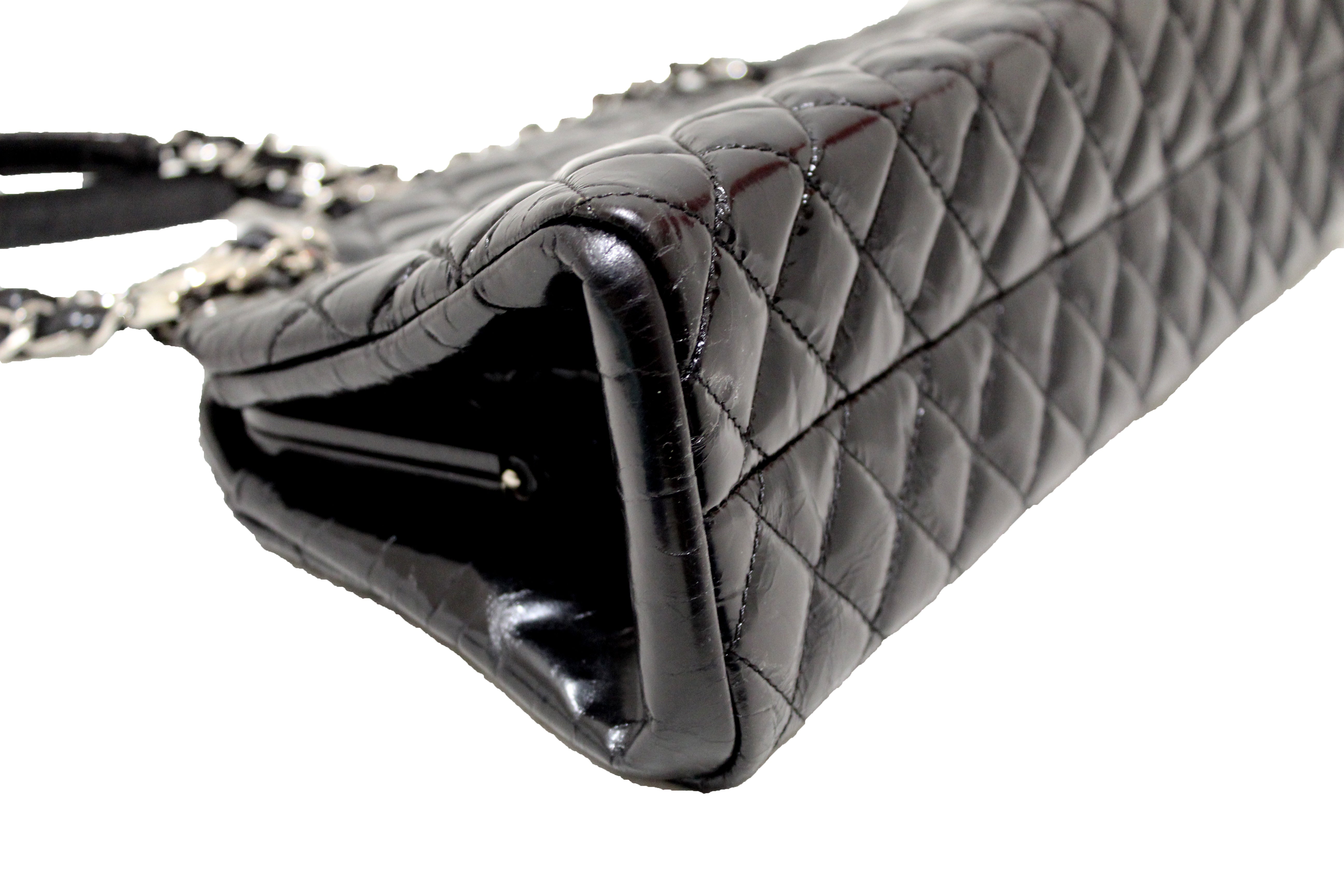 Authentic Chanel Black Patent Quilted Medium Just Mademoiselle