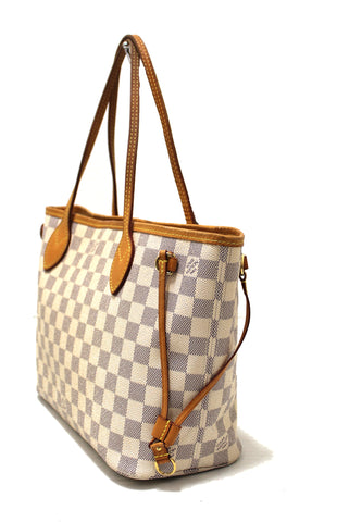 Authentic Louis Vuitton Damier Azur Canvas Neverfull PM Shoulder Tote Bag