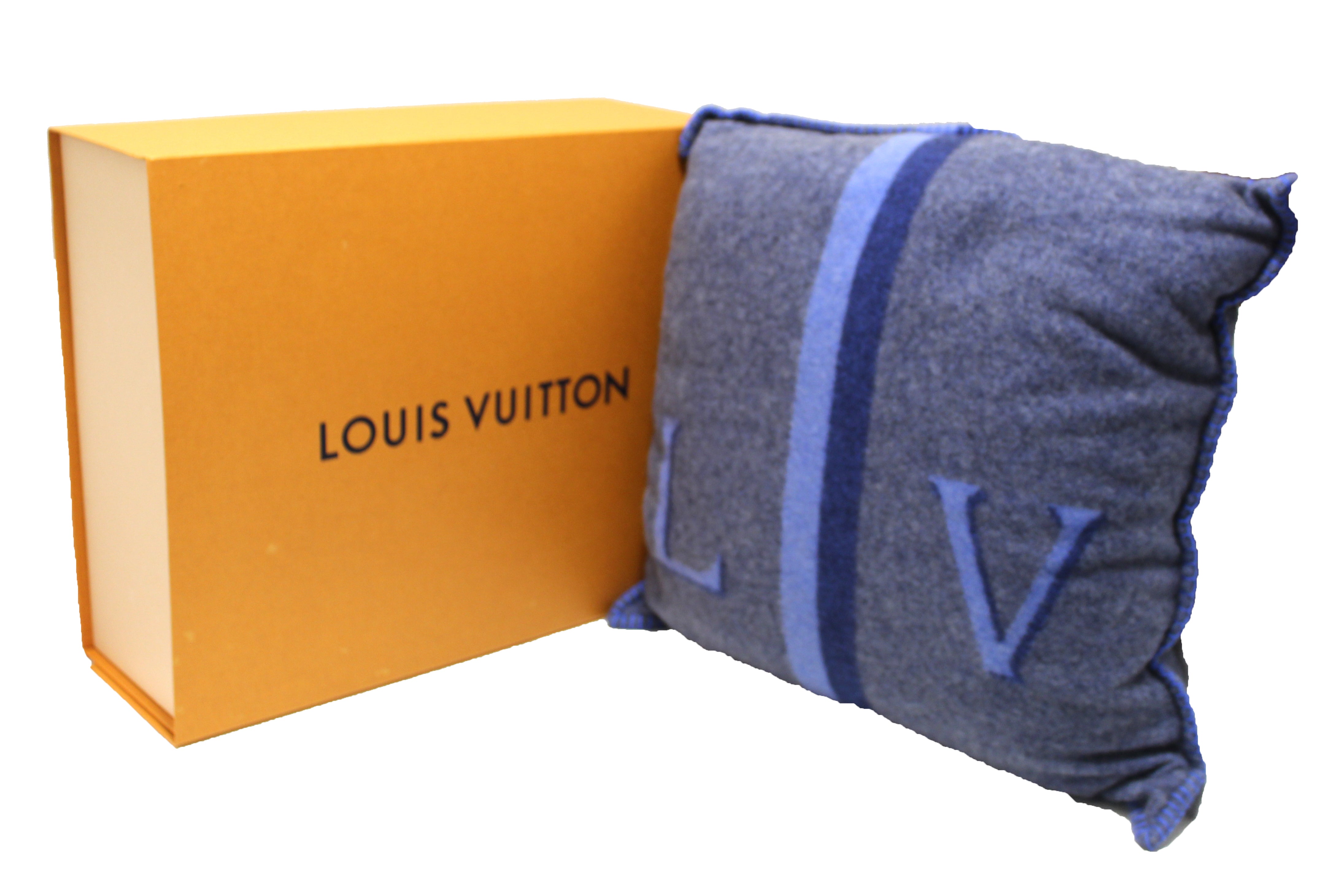 Authentic NEW Louis Vuitton Blue/Gray Wool Cashmere Cushion Pillow – Paris  Station Shop