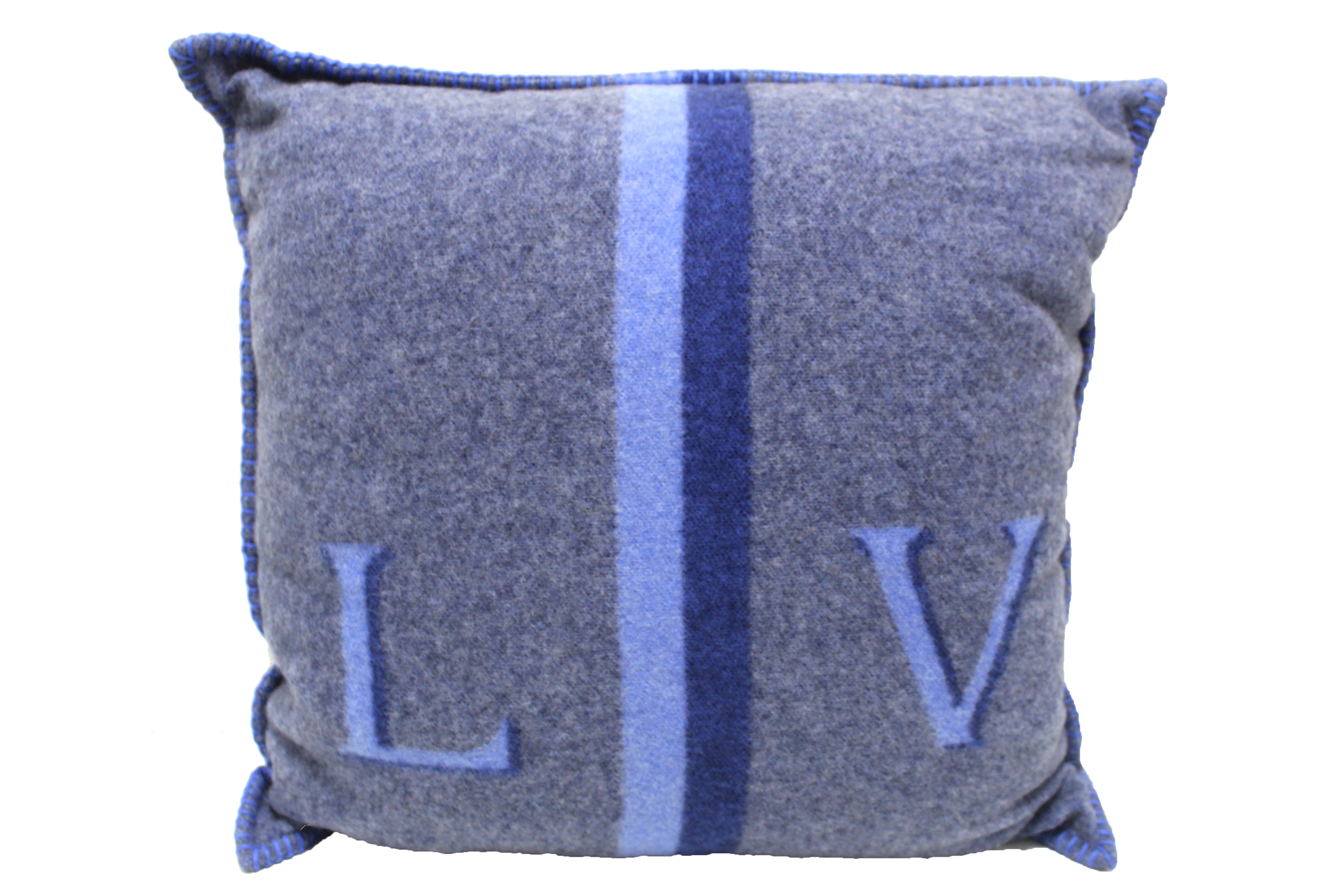 Authentic NEW Louis Vuitton Blue/Gray Wool Cashmere Cushion Pillow