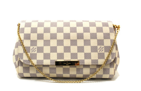 Authentic Louis Vuitton Damier Azur Canvas Favorite MM Messenger Chain Bag