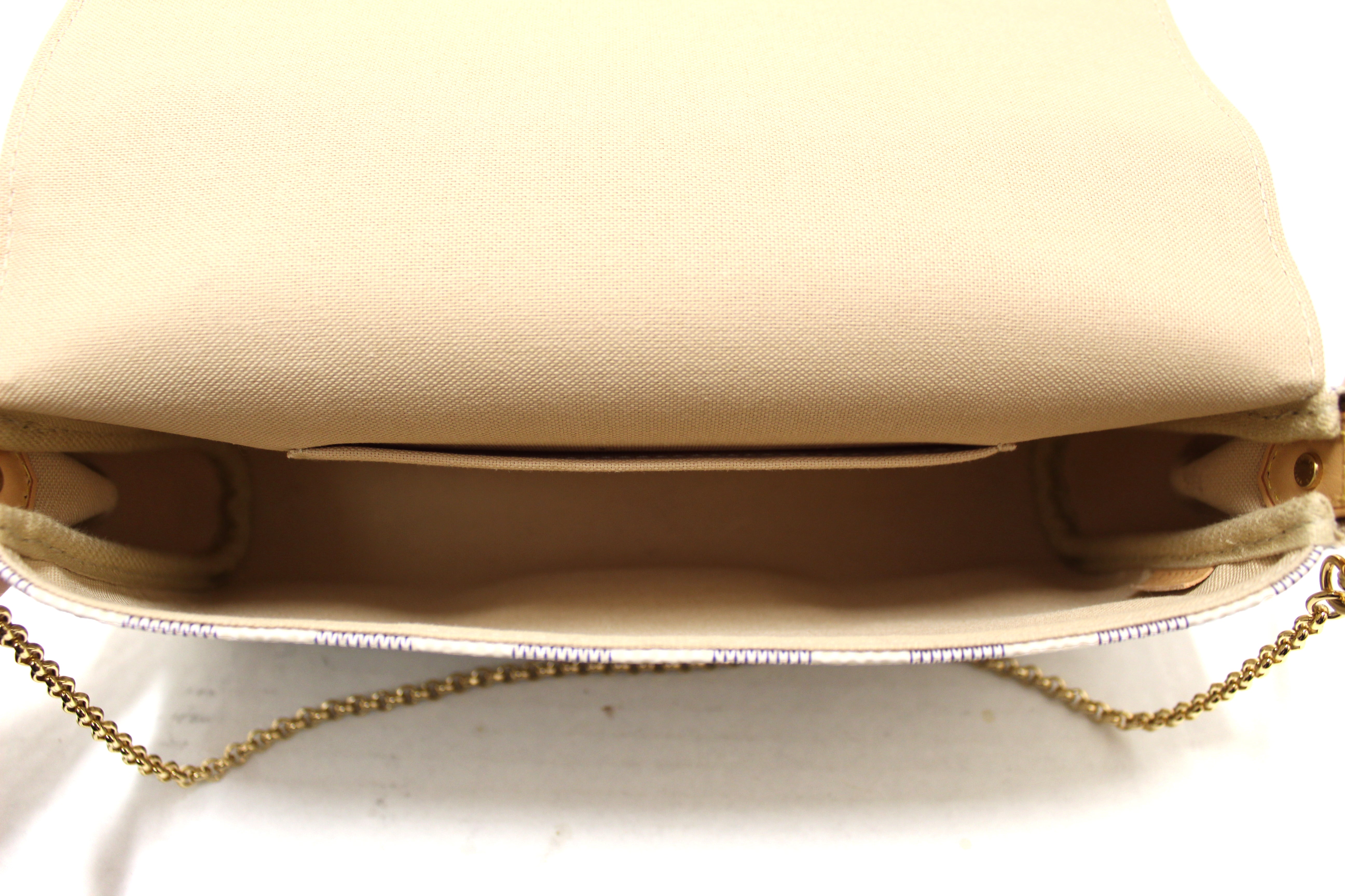 Authentic Louis Vuitton Damier Azur Canvas Favorite MM Messenger Chain Bag