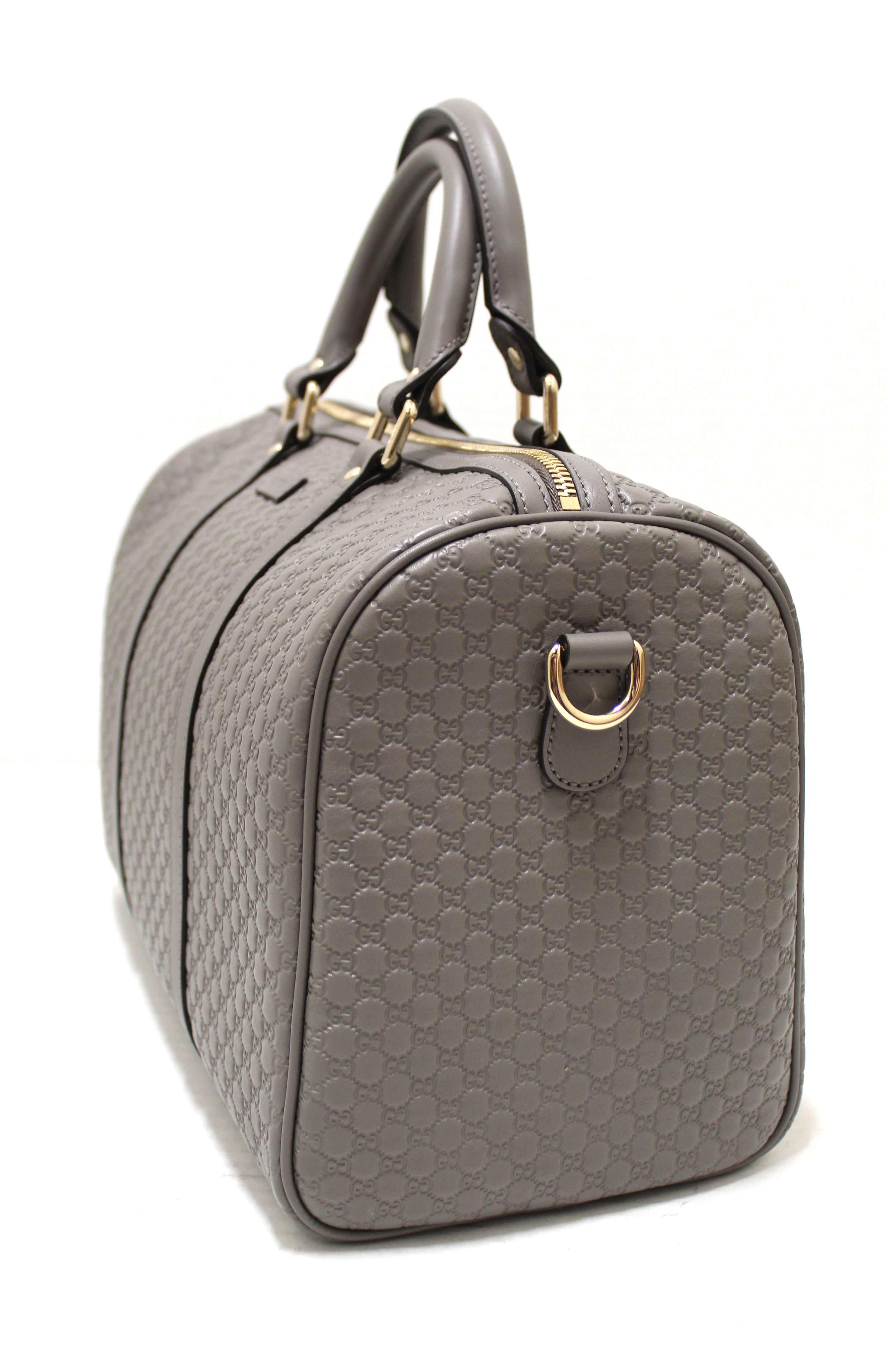 Authentic New Gucci Grey Micro-Guccissima Leather Boston Bag with Strap 449646