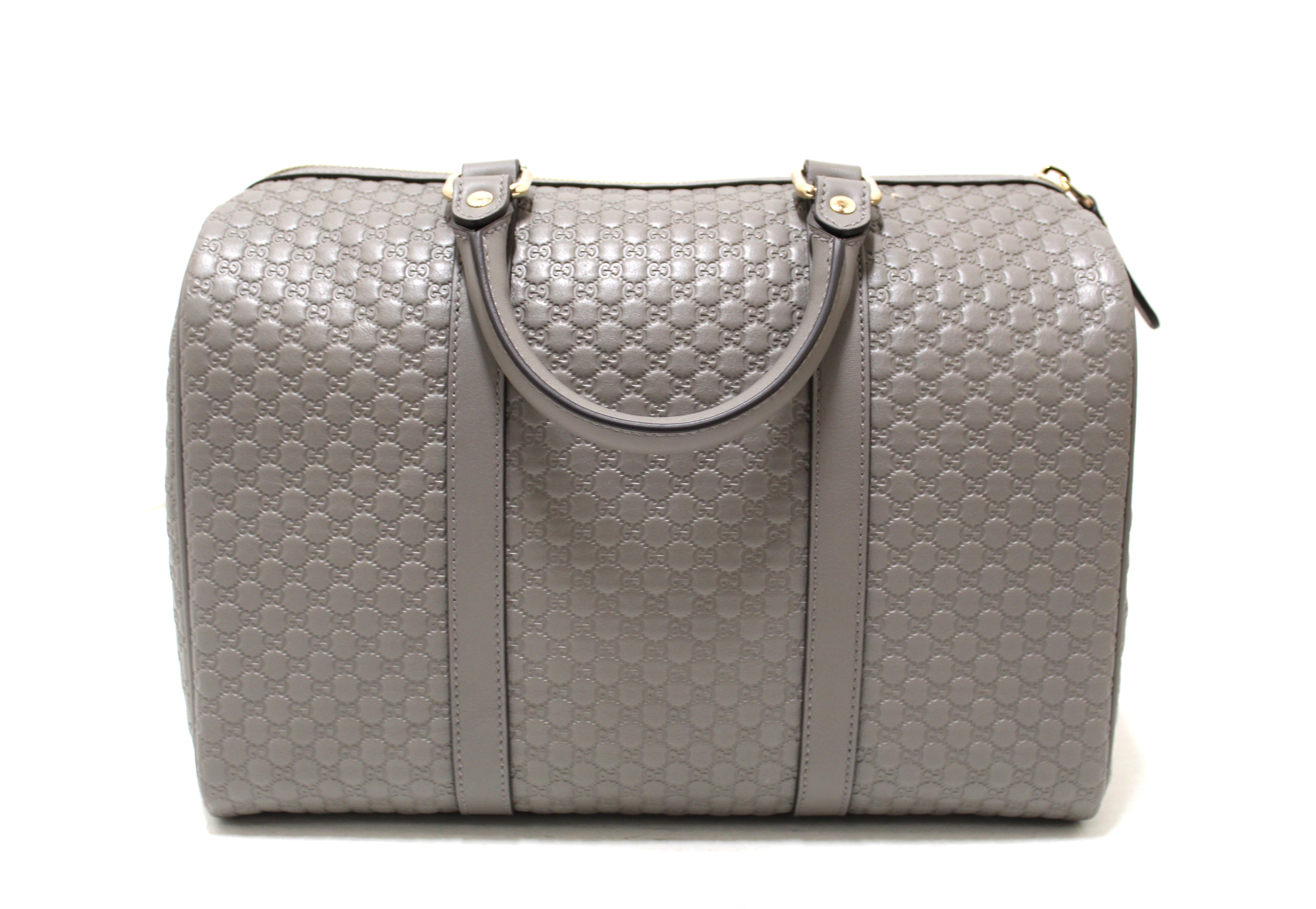 Authentic New Gucci Grey Micro-Guccissima Leather Boston Bag with Strap 449646