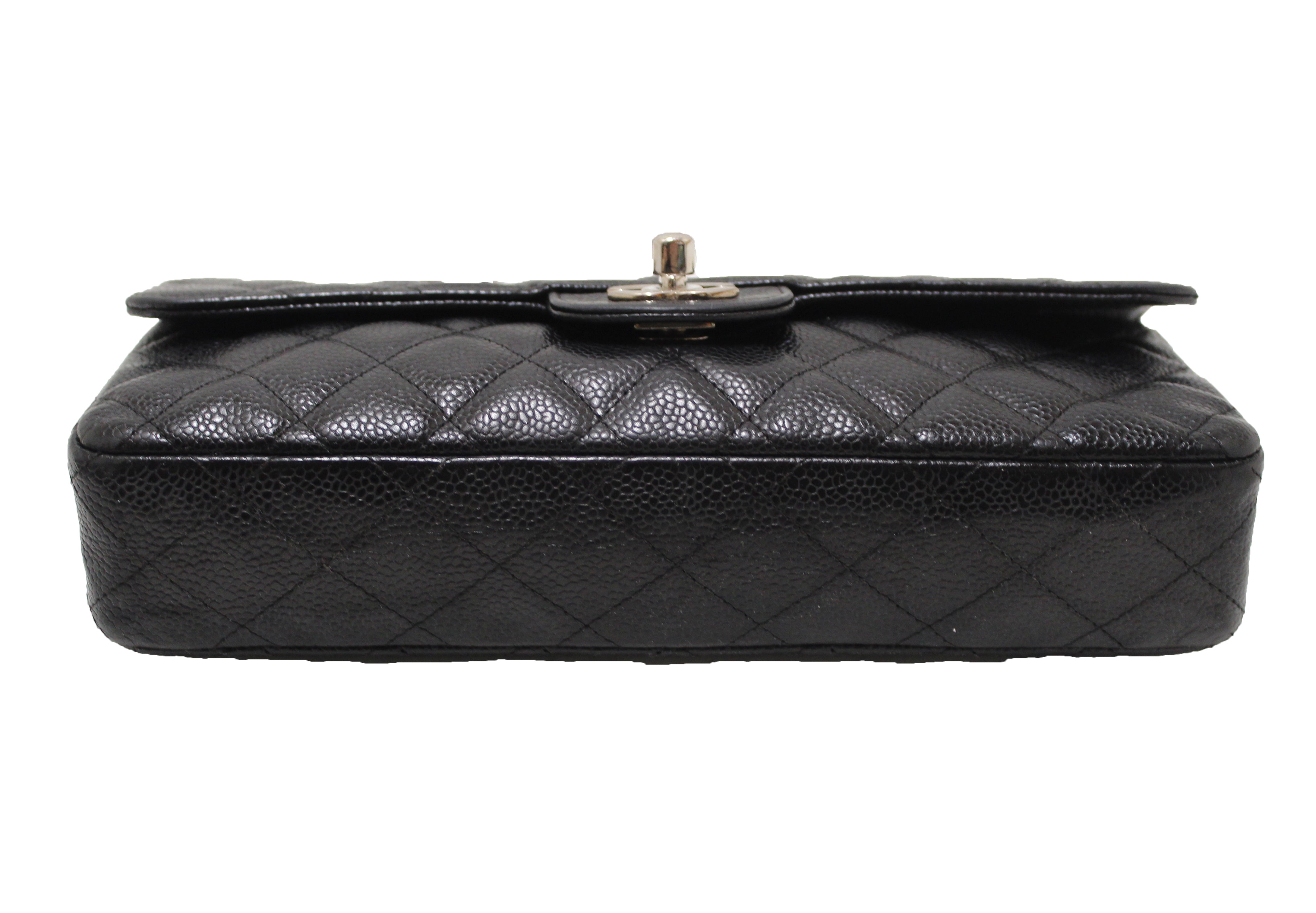 Authentic Chanel Black Quilted Caviar Leather East West Flap Shoulder Bag