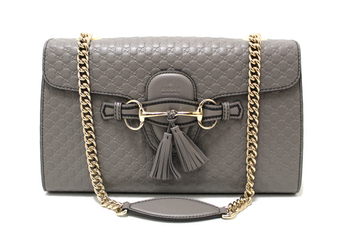 Authentic Gucci Grey Micro Guccissima Leather Medium Emily Shoulder Chain Bag 449635