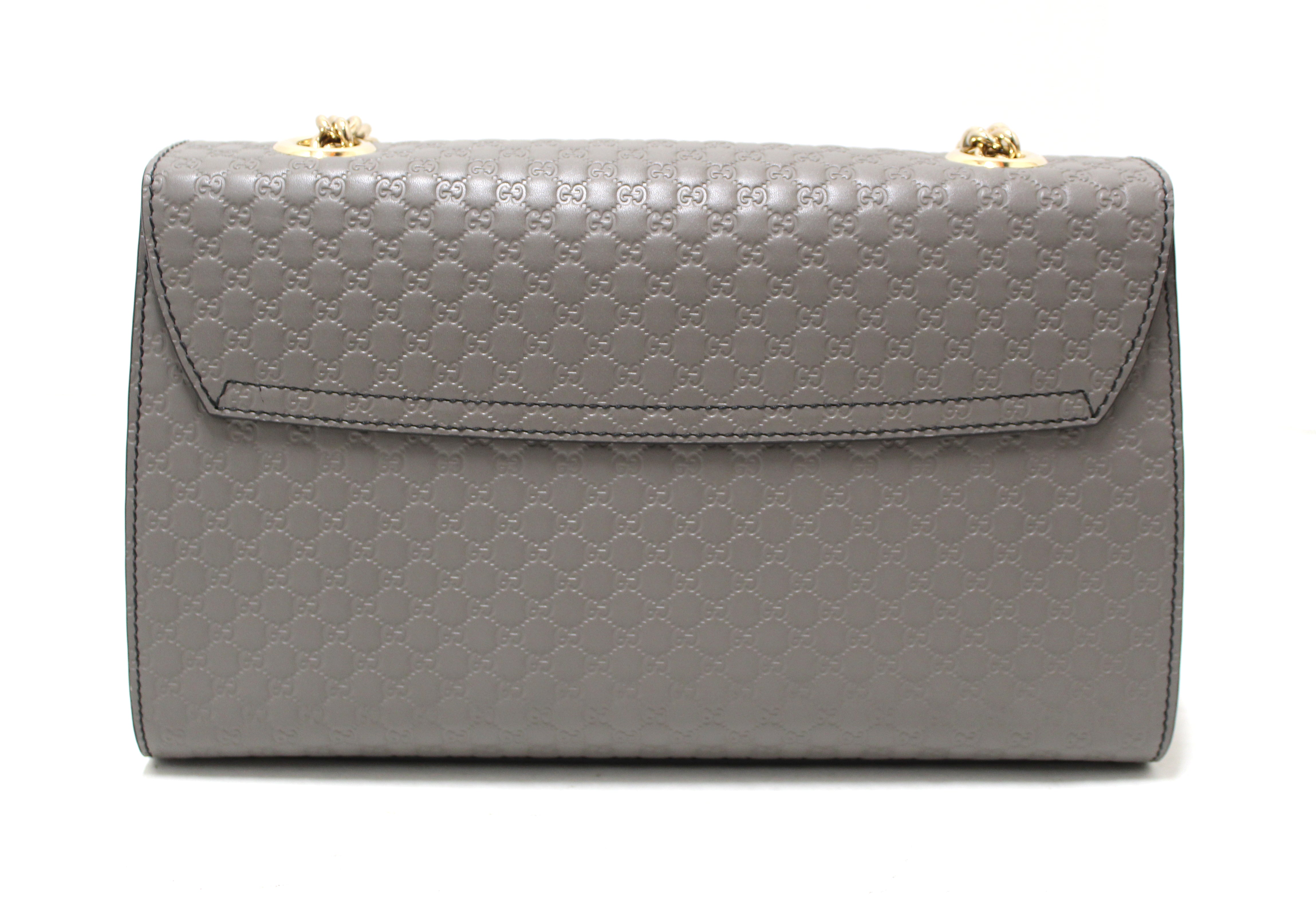 Authentic Gucci Grey Micro Guccissima Leather Medium Emily Shoulder Chain Bag 449635