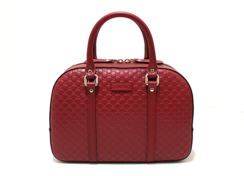 Authentic New Gucci MicroGuccissima Red Leather O Borsa Satchel Boston Bag with Strap 510286