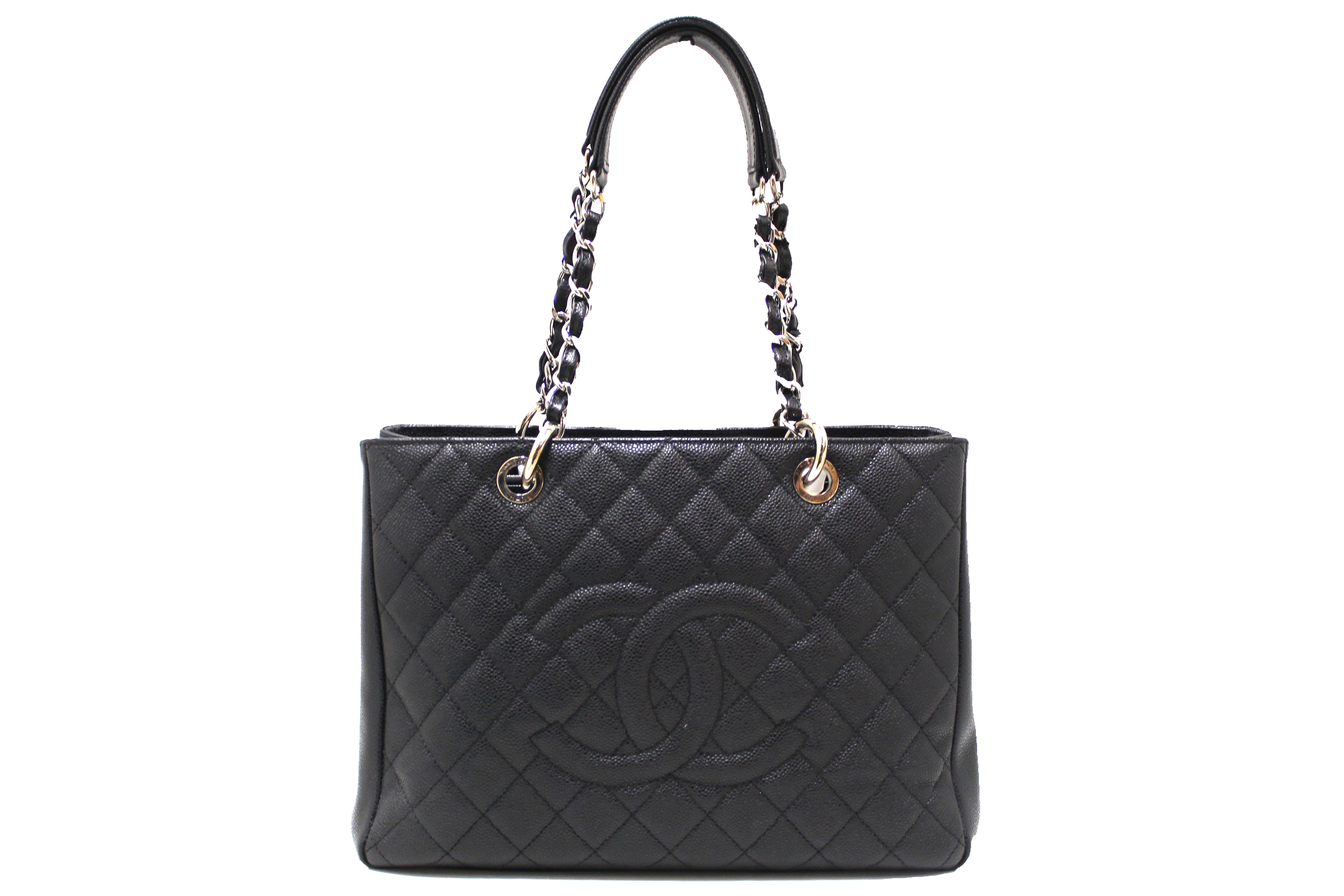 Authentic Chanel Black Quilted Caviar Leather Grand Shopper Tote Shoulder Bag