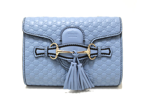 Authentic New Gucci Baby Blue Micro Guccissima Leather Mini Emily Messenger Bag 449636