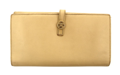 Authentic Chanel Camel Beige Leather Classic Long Wallet