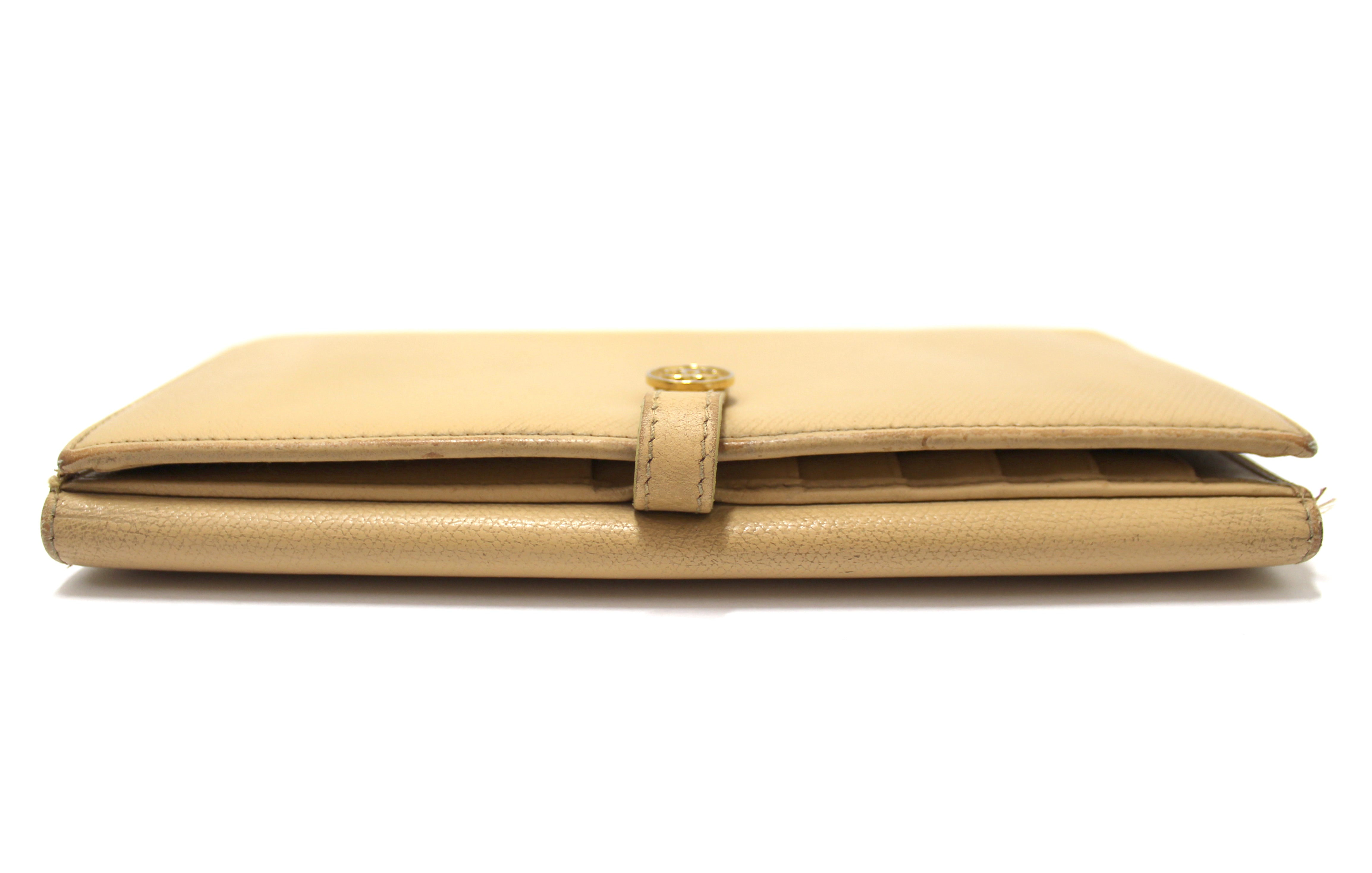 Authentic Chanel Camel Beige Leather Classic Long Wallet