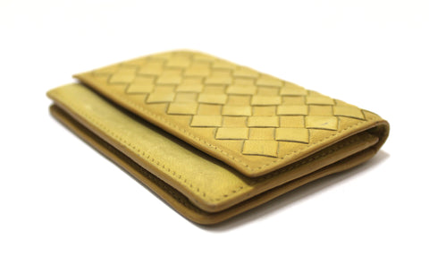 Authentic Bottega Veneta Yellow Nappa Leather Intrecciato Woven Card Case Wallet