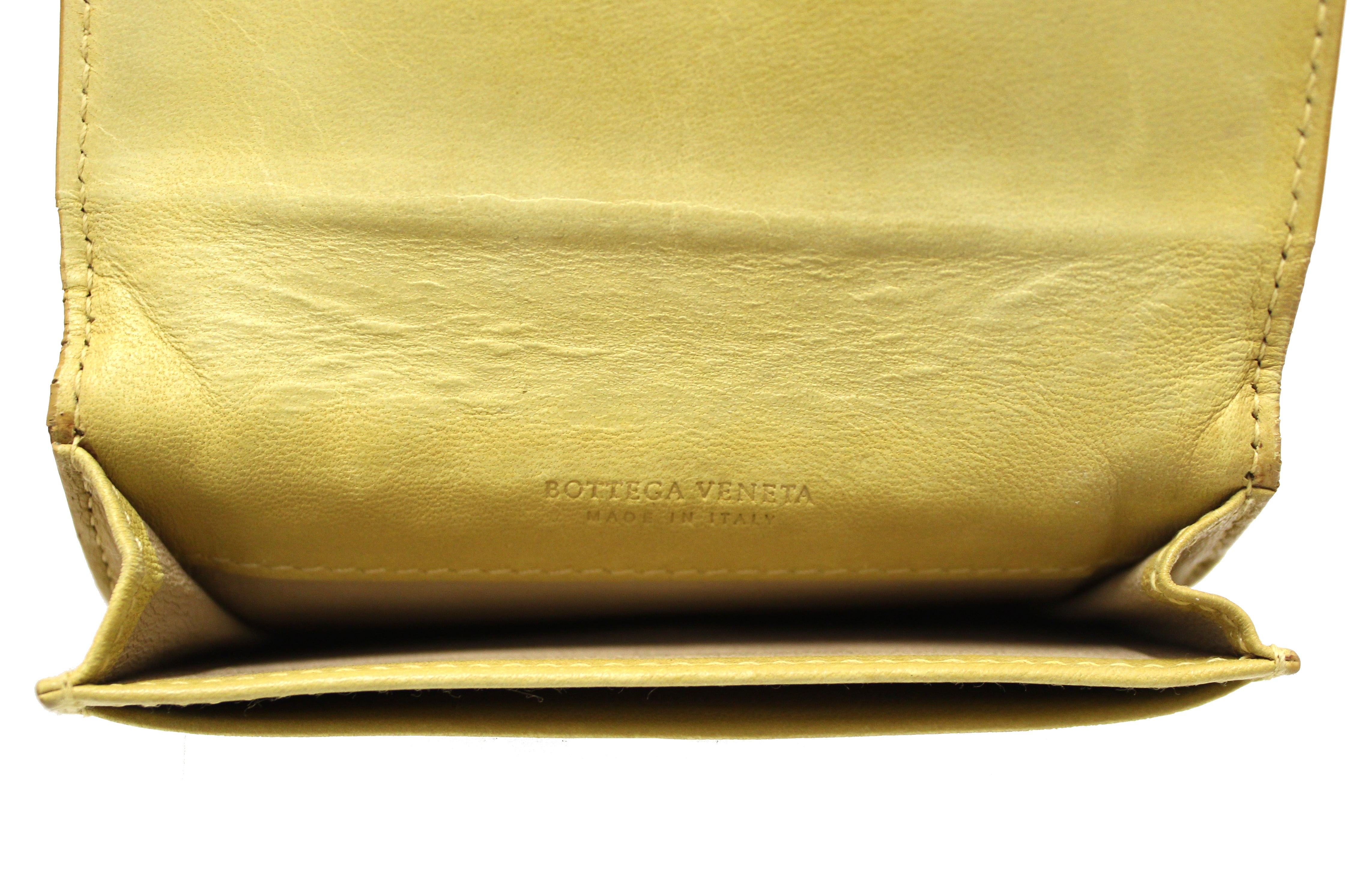 Authentic Bottega Veneta Yellow Nappa Leather Intrecciato Woven Card Case Wallet