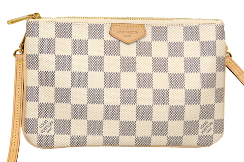 Authentic Louis Vuitton Damier Azur Canvas Double Zip Pochette