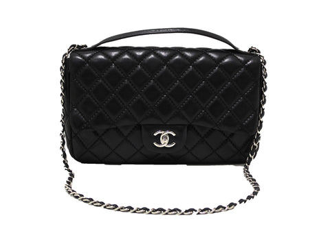 Authentic Chanel Black Quilted Lambskin Easy Carry Jumbo Flap Bag