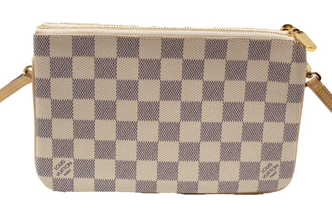 Authentic Louis Vuitton Damier Azur Canvas Double Zip Pochette