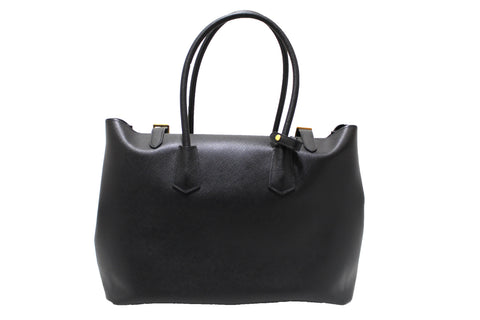 Authentic Prada Black Saffiano Leather Buckle Tote Bag