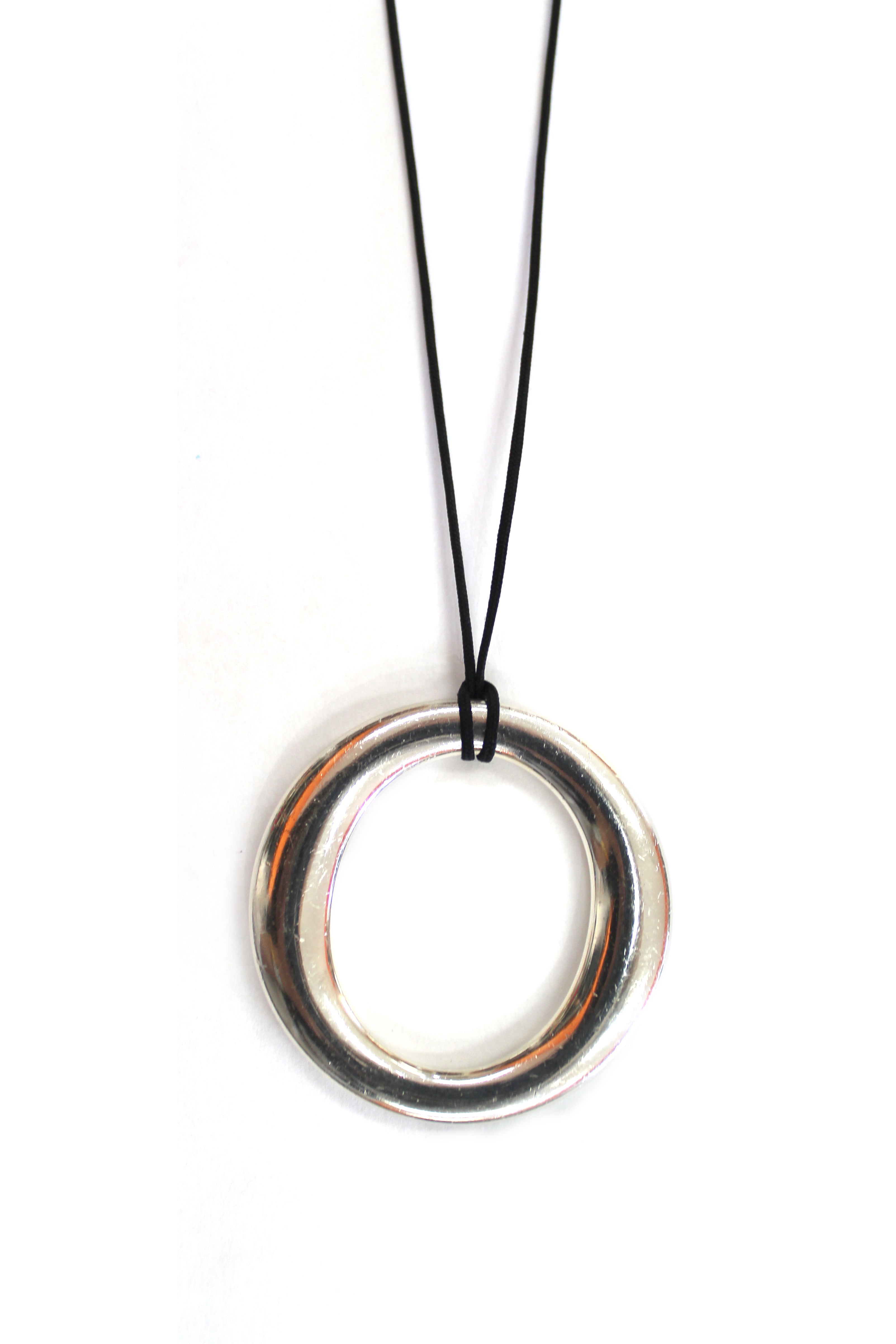 Authentic Tiffany & Co. Sterling Silver Elsa Peretti Sevillana Large Circle Pendant with Cord Necklace
