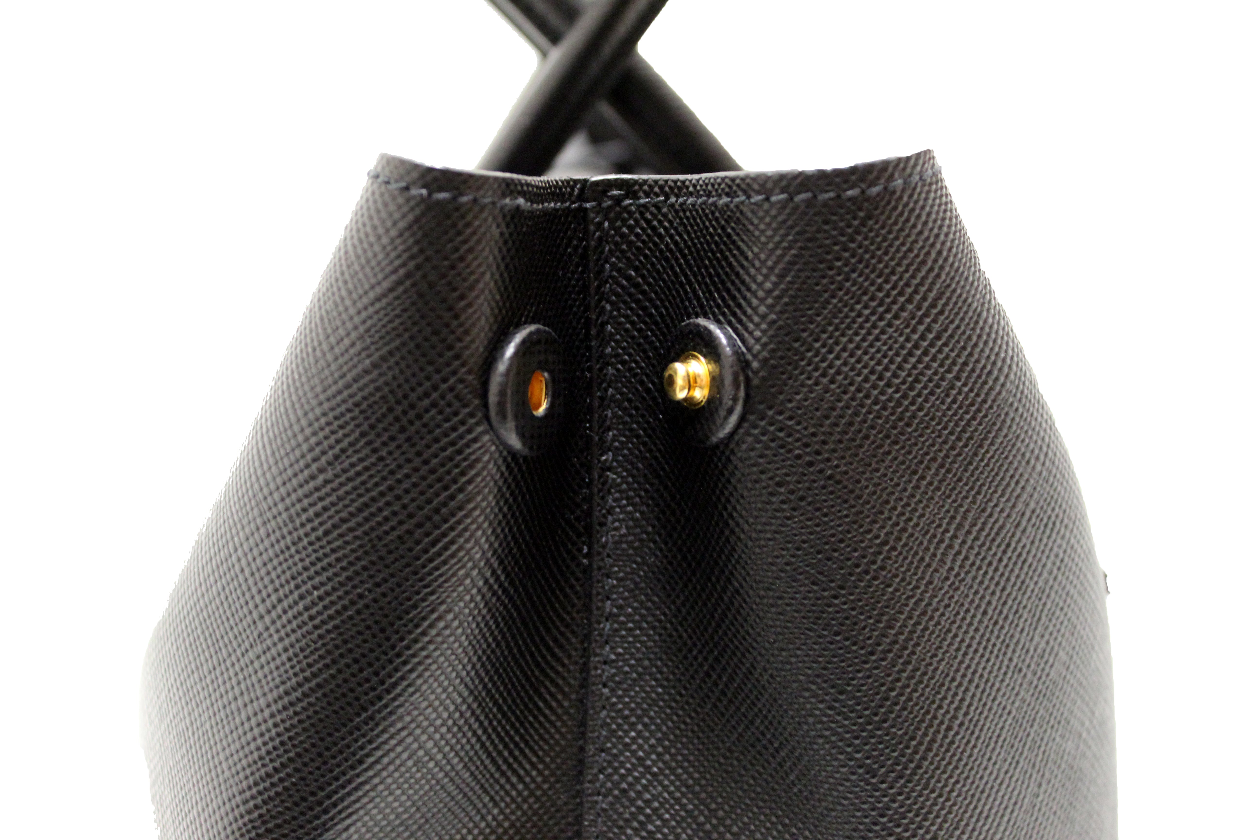 Authentic Prada Black Saffiano Leather Buckle Tote Bag