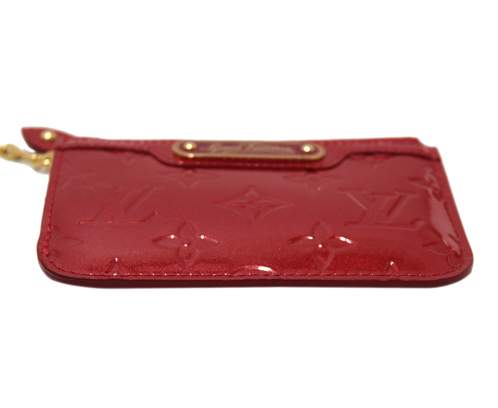 New Louis Vuitton Red Vernis Leather Pochette Cle Key Coin Pouch