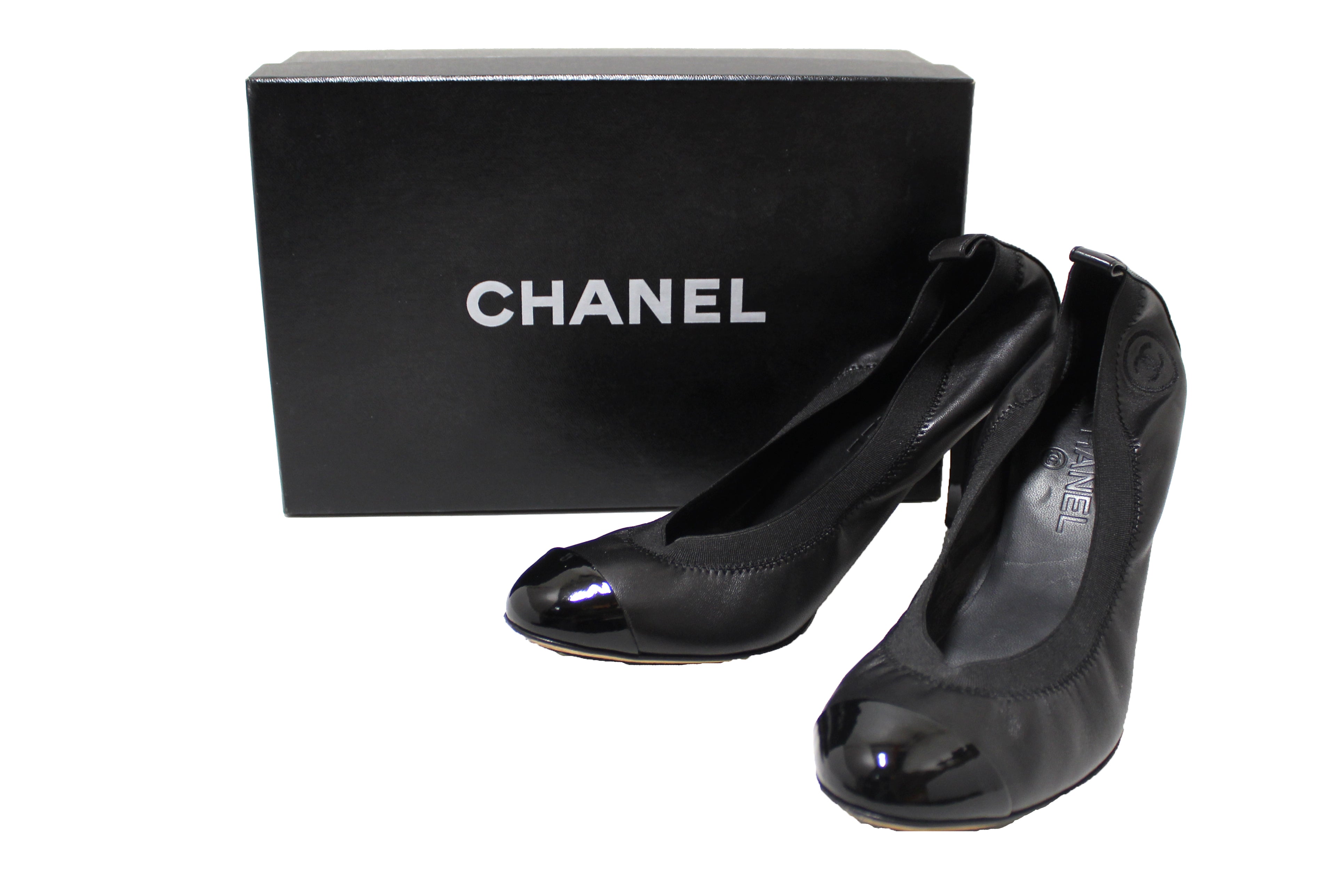 chanel black patent heels