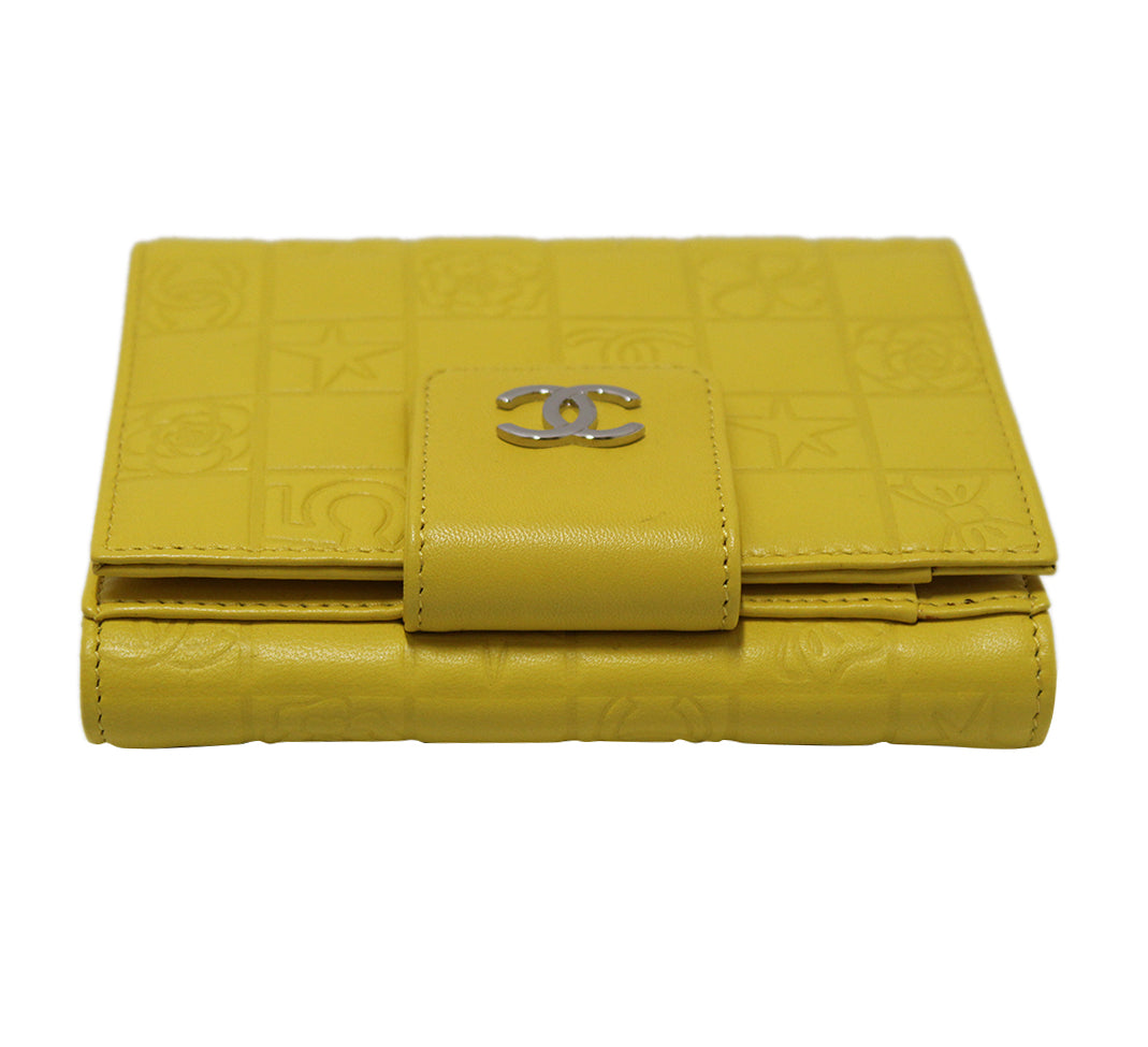 Authentic New Chanel Yellow Lambskin Embossed Lucky Symbols Small Wallet