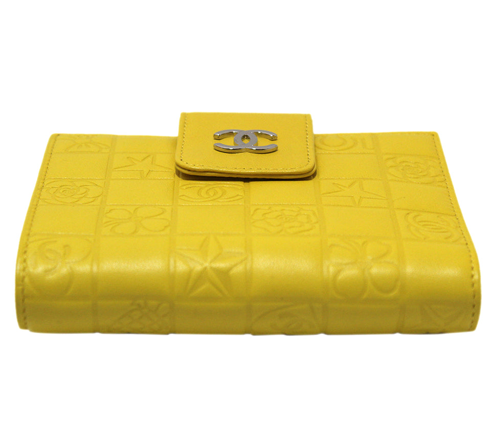 Authentic New Chanel Yellow Lambskin Embossed Lucky Symbols Small Wallet