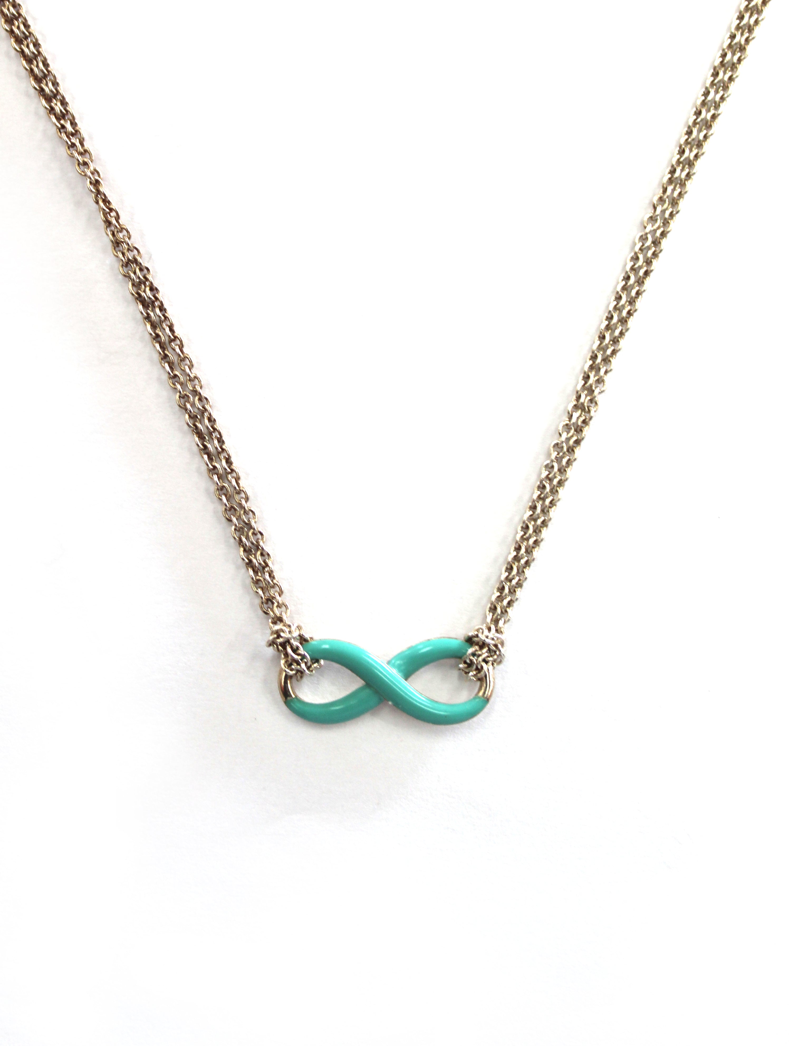 Authentic Tiffany & Co. Sterling Silver 1" Blue Infinity Necklace