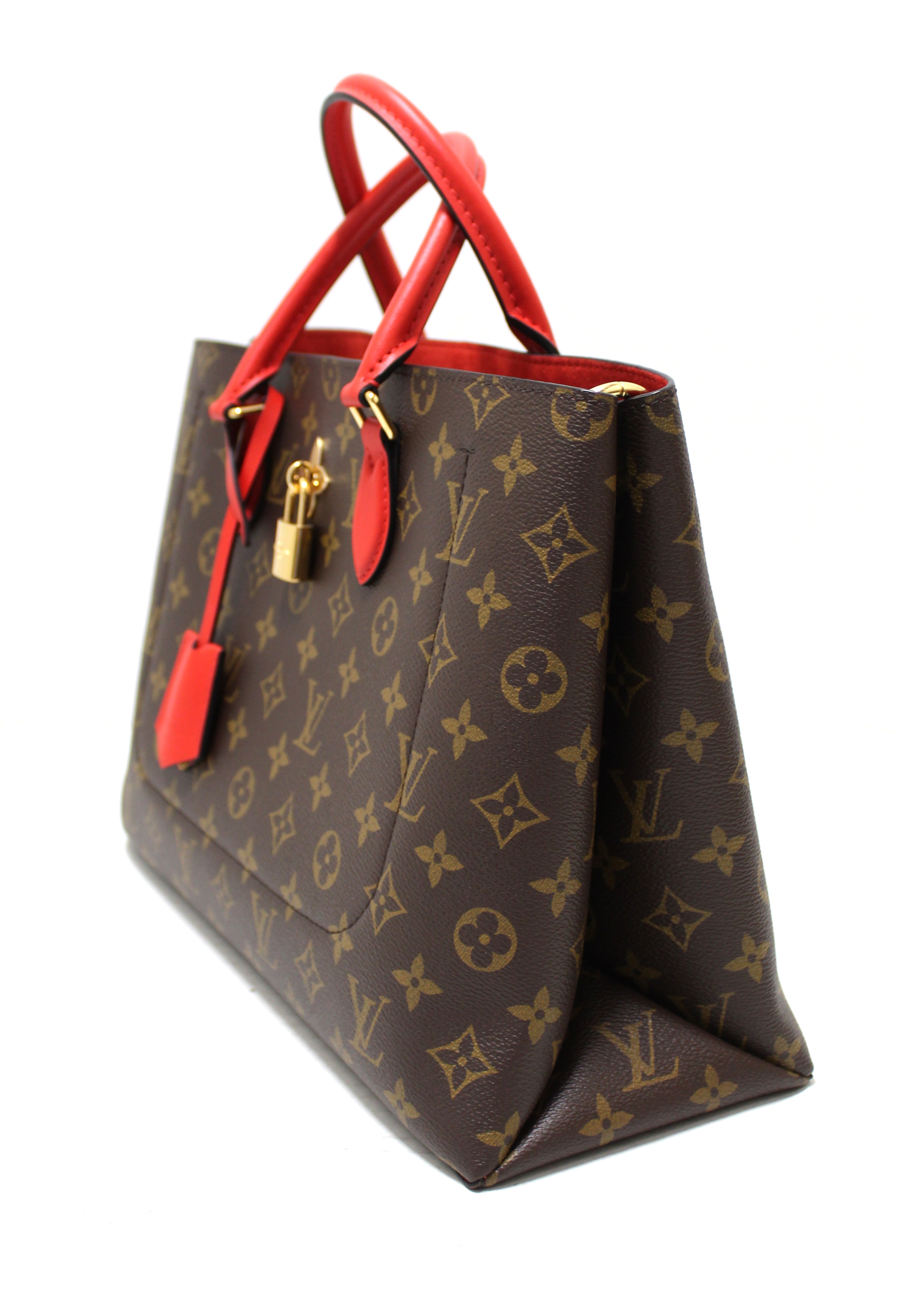 Authentic Louis Vuitton Poppy Red Monogram Canvas Flower Tote Hand Shoulder  Bag