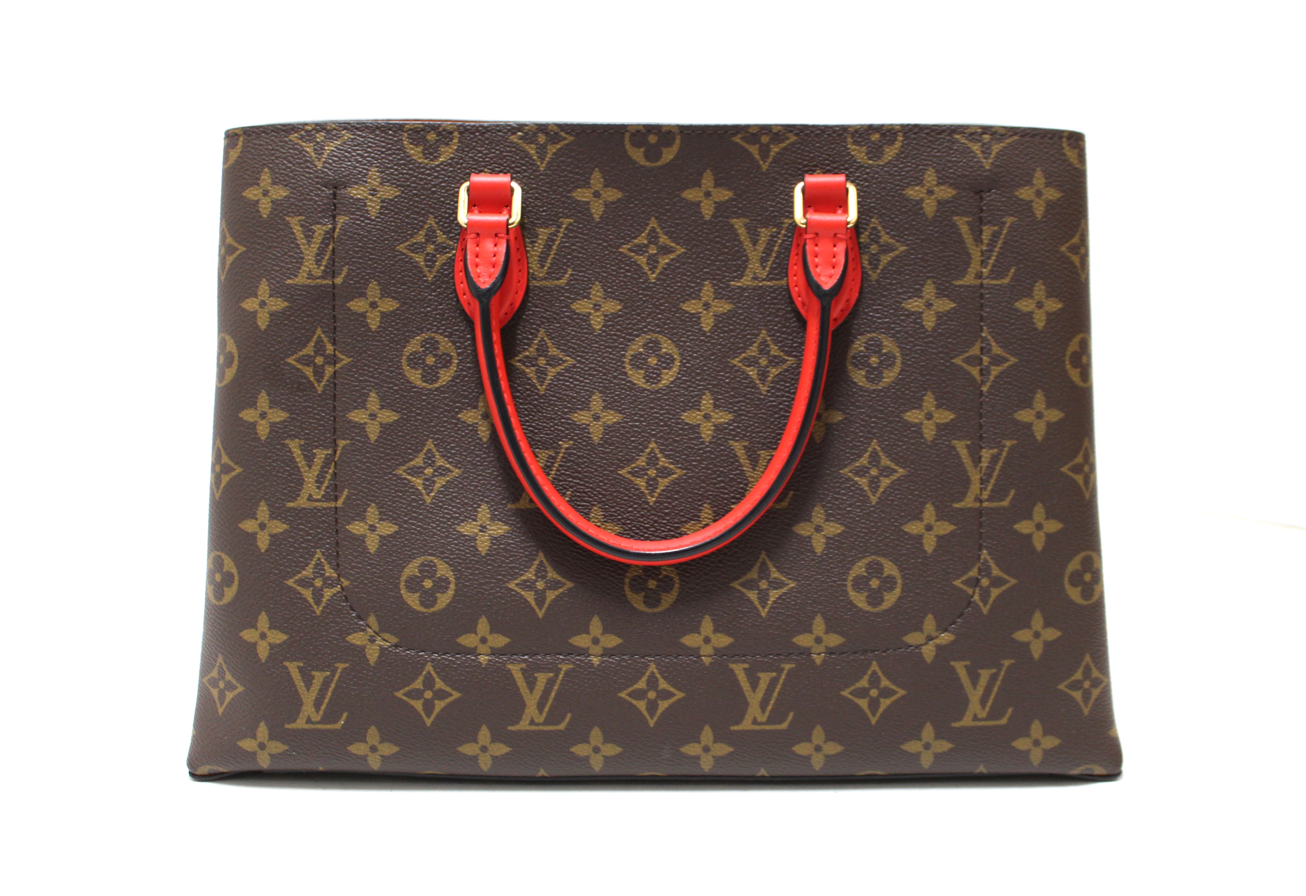 Authentic Louis Vuitton Poppy Red Monogram Canvas Flower Tote Hand